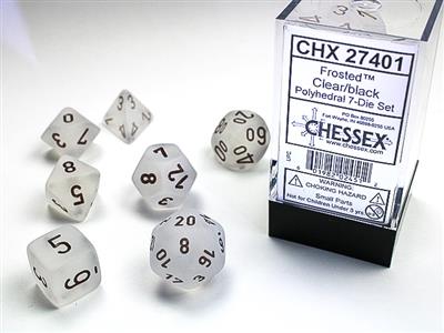 Frosted™ Polyhedral 7-Dice Set in Clear & Black - Perfect for Dungeons & Dragons, RPG Games, and Tabletop Gaming