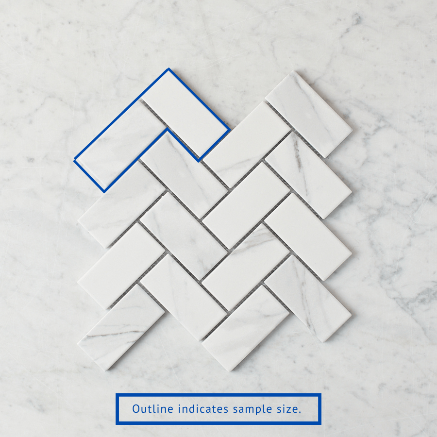 Tully Heads Carrara Matte Herringbone Tile Sample - Premium Marble Mosaic for Kitchen Backsplash, Bathroom Floor & Shower Wall