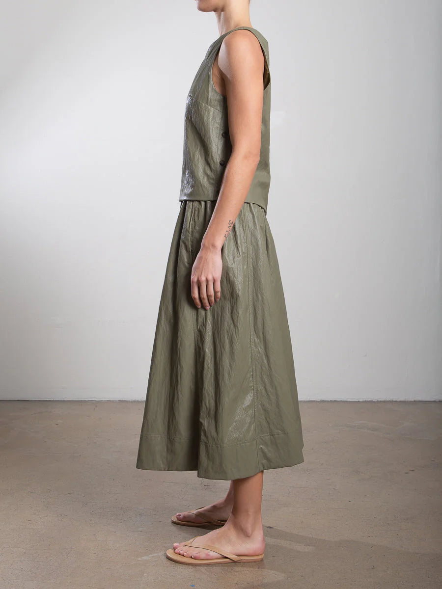 Claudia Women's Faux Leather Mini Skirt - Army Green | High Waist Stretch Pleated Skirt for Casual Wear, Night Out & Office Outfits