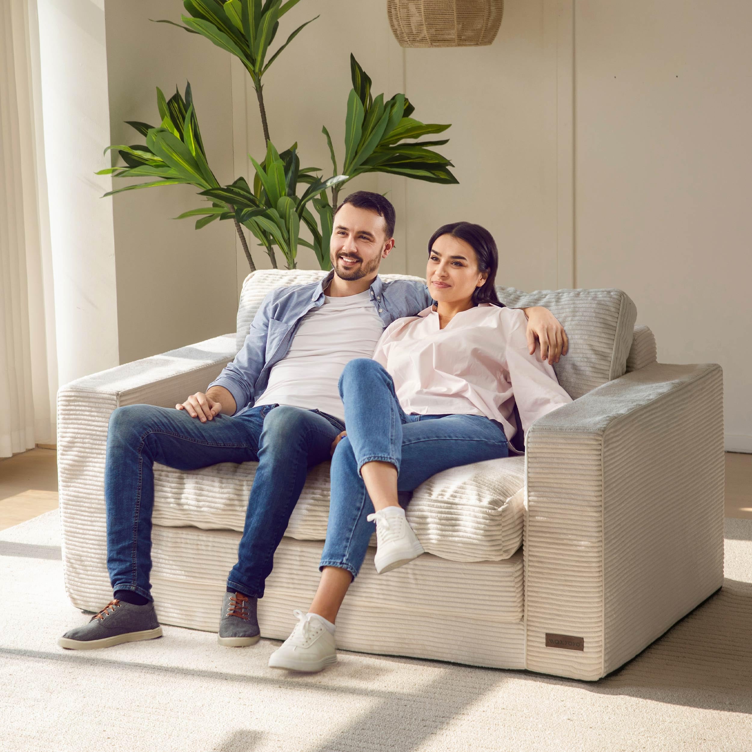 MAXYOYO Convertible Sofa Bed - Foldable Floor Couch with Pillows in Beige | Space-Saving Furniture for Small Apartments, Guest Rooms & Living Rooms