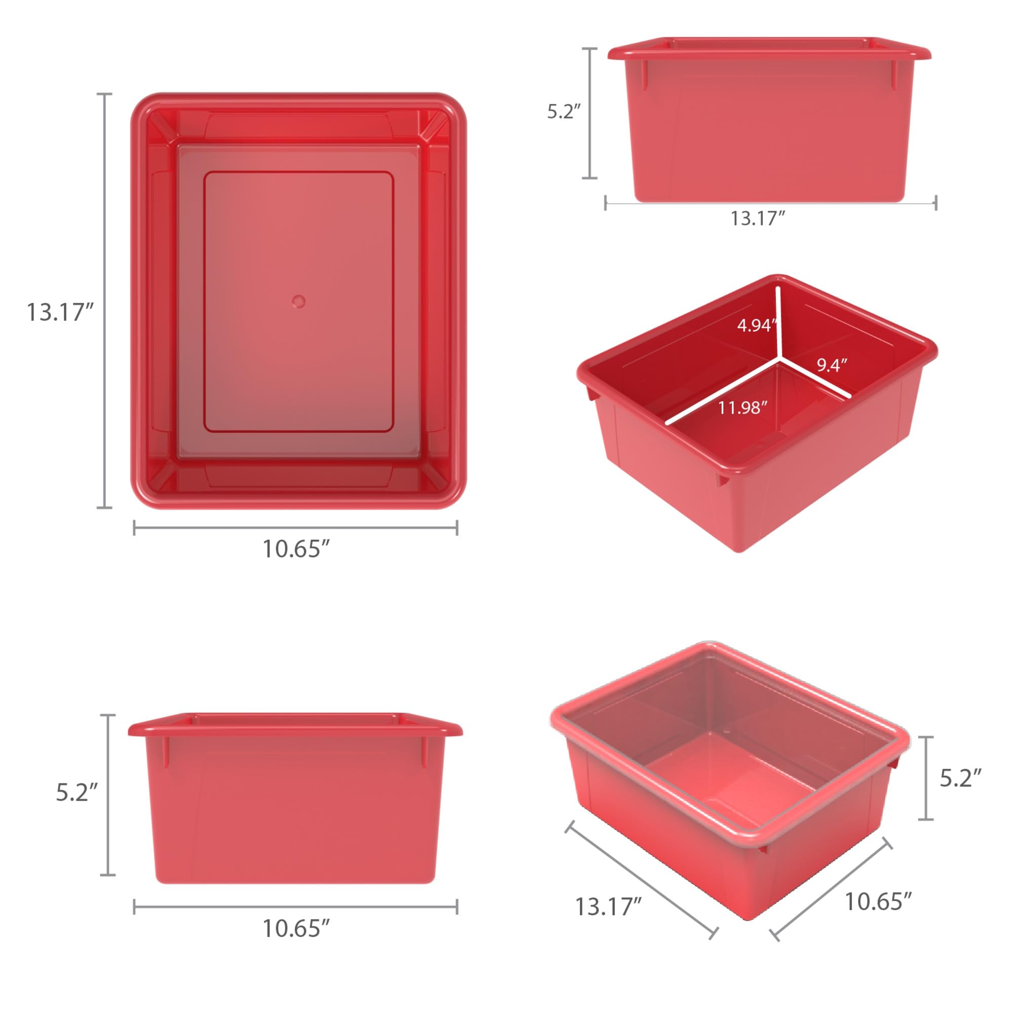 School Smart Durable Plastic Storage Tray - Letter Size Organizer for Classroom Supplies, Home Office & Craft Room | Red Multi-Purpose Desktop Organizer | Perfect for Teachers, Students & Office Organization