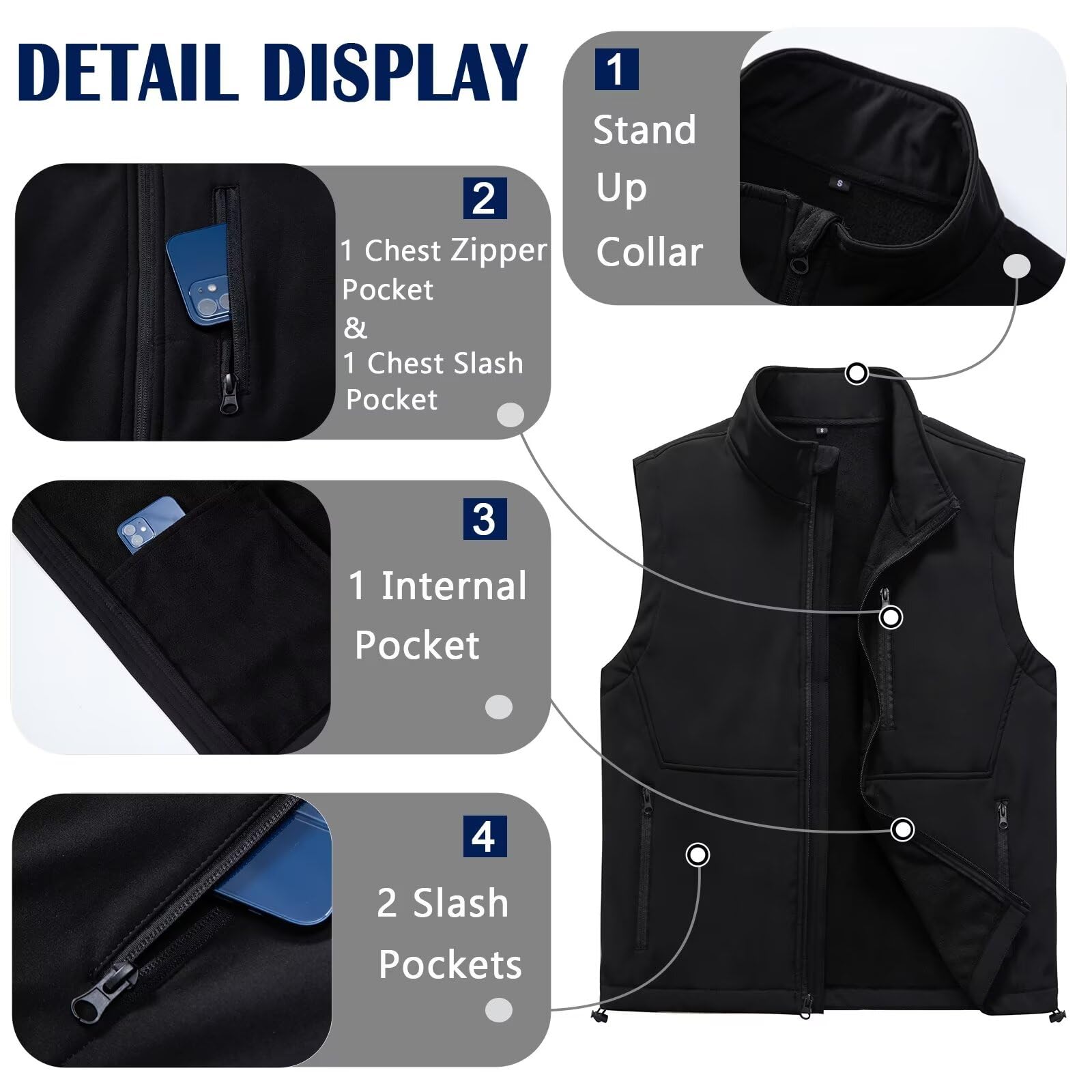 Men's Lightweight Softshell Vest - Windproof Puffer Sleeveless Jacket for Golf, Running & Outdoor Activities | Breathable & Comfortable for Hiking, Cycling & Casual Wear