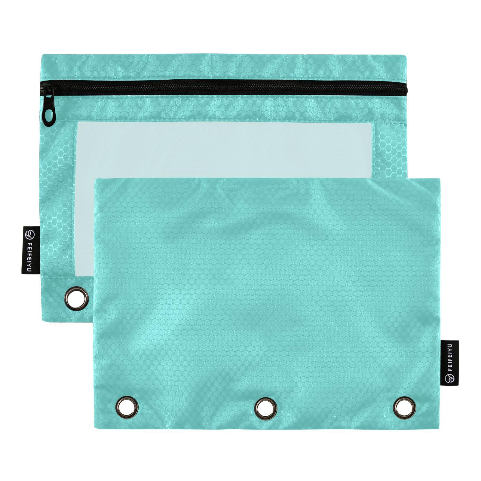 Emelivor 2-Pack Turquoise Pencil Pouch for 3-Ring Binders - Clear Window Zippered Pencil Case for School, Office & College Supplies - Perfect for Organizing Pens, Markers & Stationery