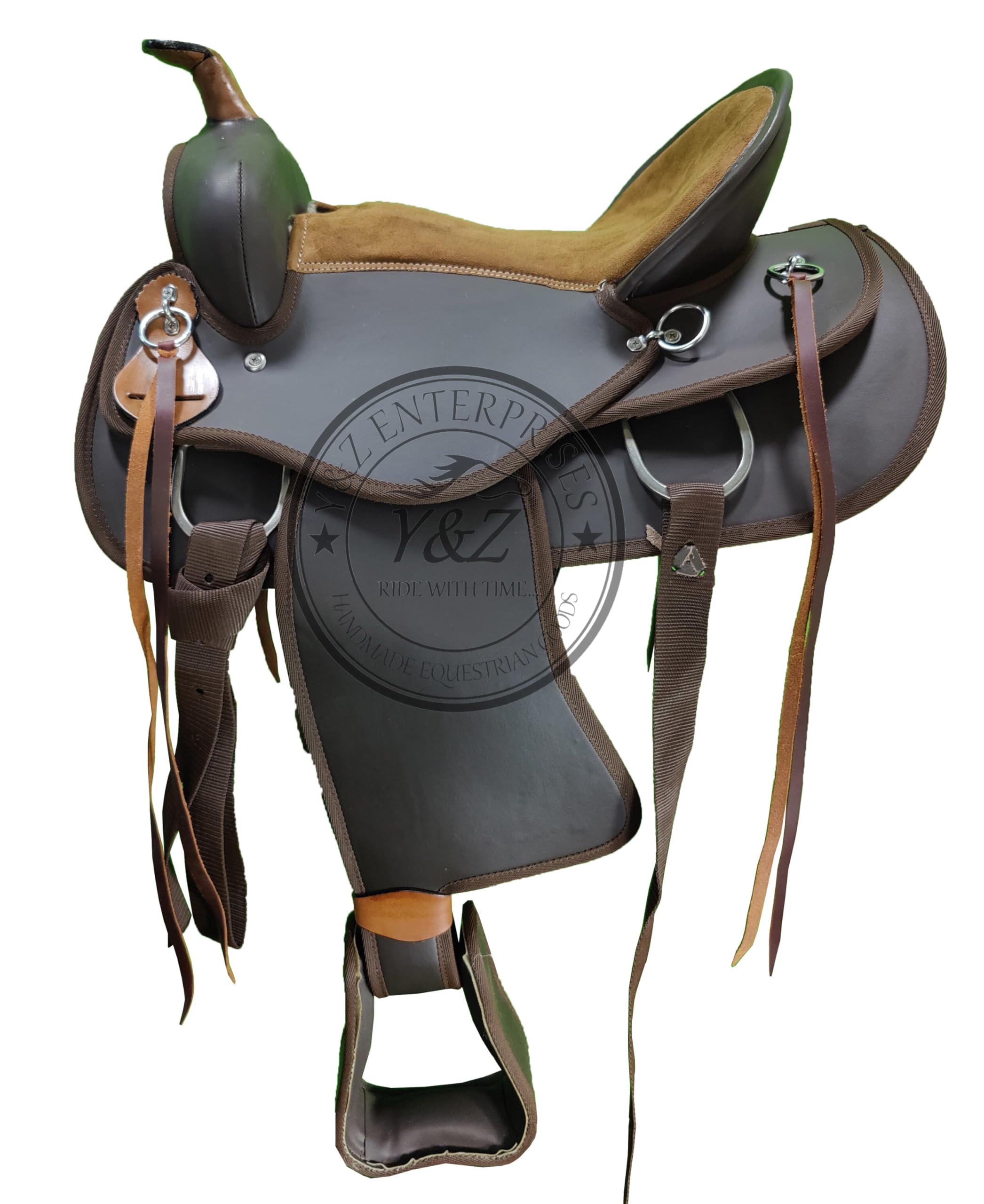 Lightweight Synthetic Western Barrel Racing Horse Saddle with Pad - Complete Track Set Includes Headstall, Breastplate & Reins (12