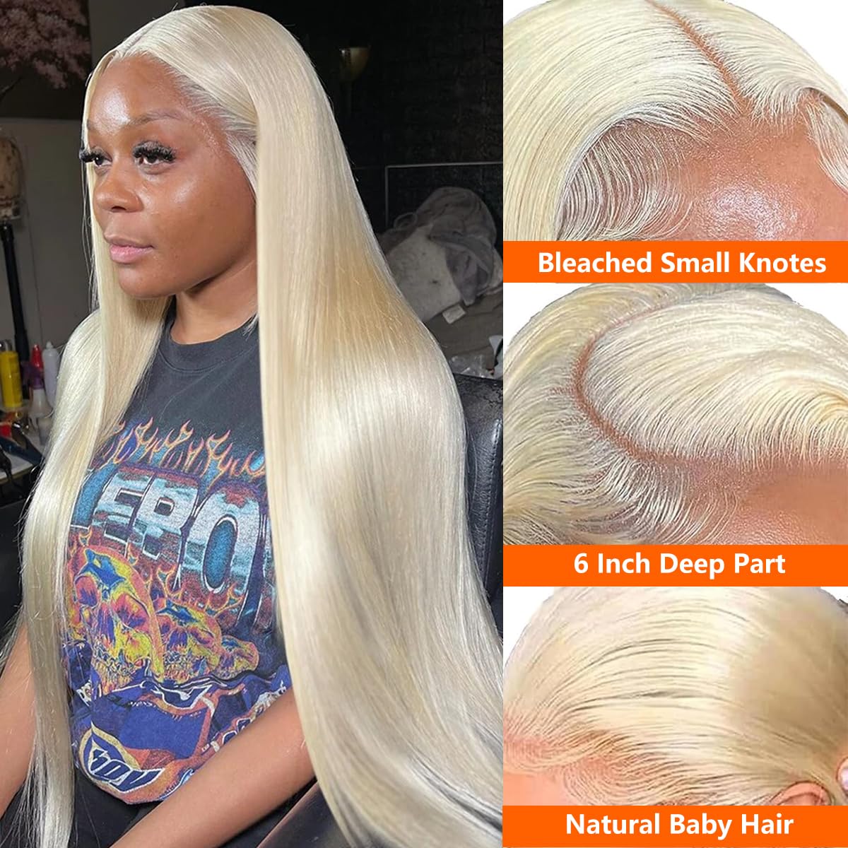 613 Blonde Human Hair Lace Front Wig 30 Inch - 13x6 HD Lace Frontal Wig 200% Density Pre-Plucked Glueless Straight Wig for Women | Perfect for Daily Wear, Cosplay, Parties & Special Occasions