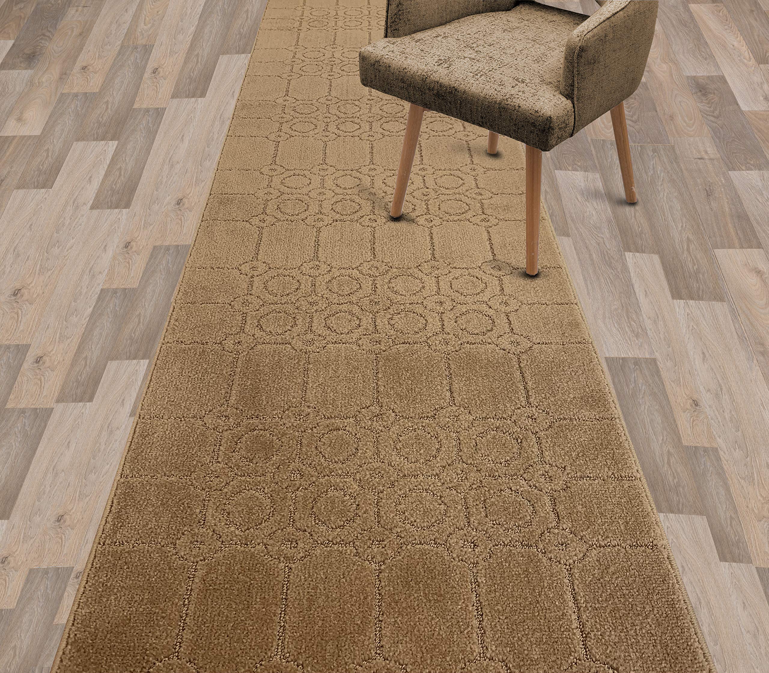 Non-Slip Rubber Back Runner Rug - Custom Length & Special Size for Hallway, Stairs, Bedside - No Rug Pad Needed, Instant Grip for Slippery Floors - Art Tan (25