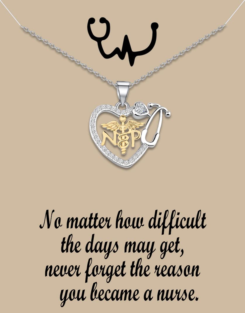 NP Necklace - Nurse Practitioner Graduation Gift, Caduceus Pendant Jewelry for NP Graduates | Inspirational Nurse Jewelry for Clinical Practice & Professional Milestones
