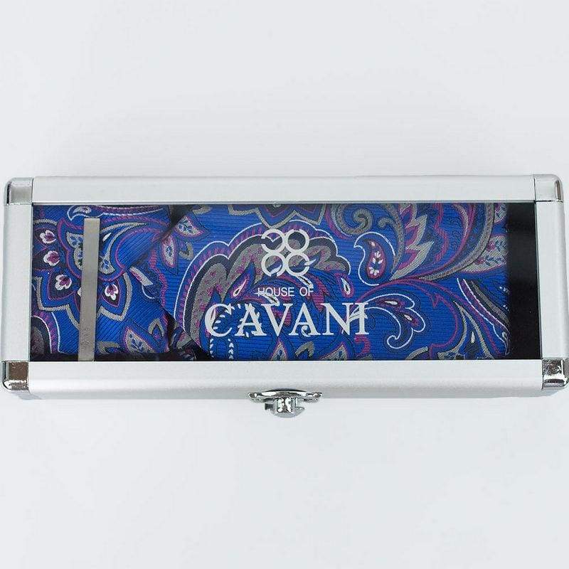 Cavani Blue Paisley Necktie Set with Gift Box - Premium Silk Tie for Men, Perfect for Weddings, Business Meetings & Formal Occasions