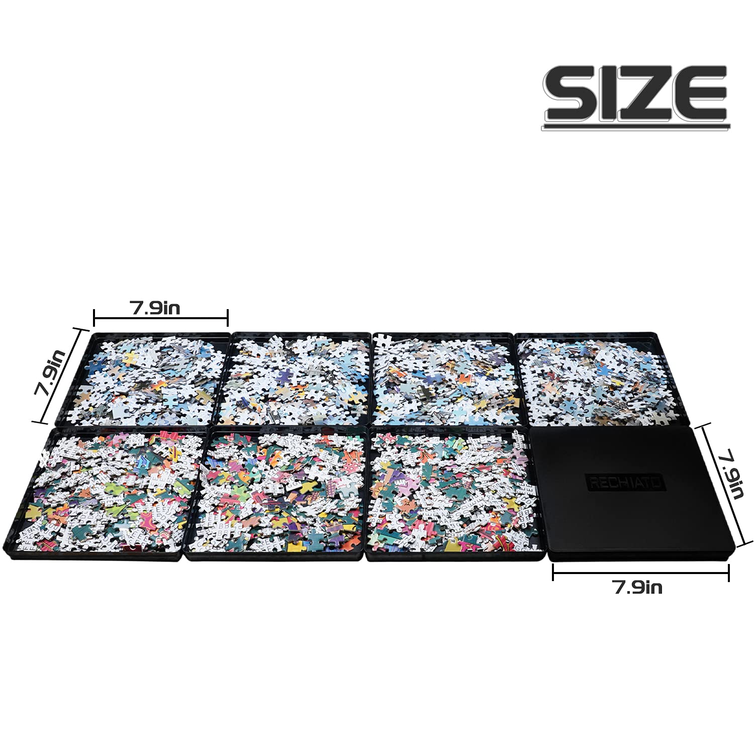 Premium 8x8 Puzzle Sorting Trays with Lid - Organizer for 1000-1500 Piece Jigsaw Puzzles | Durable Puzzle Storage Solution for Adults & Kids | Perfect for Game Nights, Travel & Home Organization (Black)