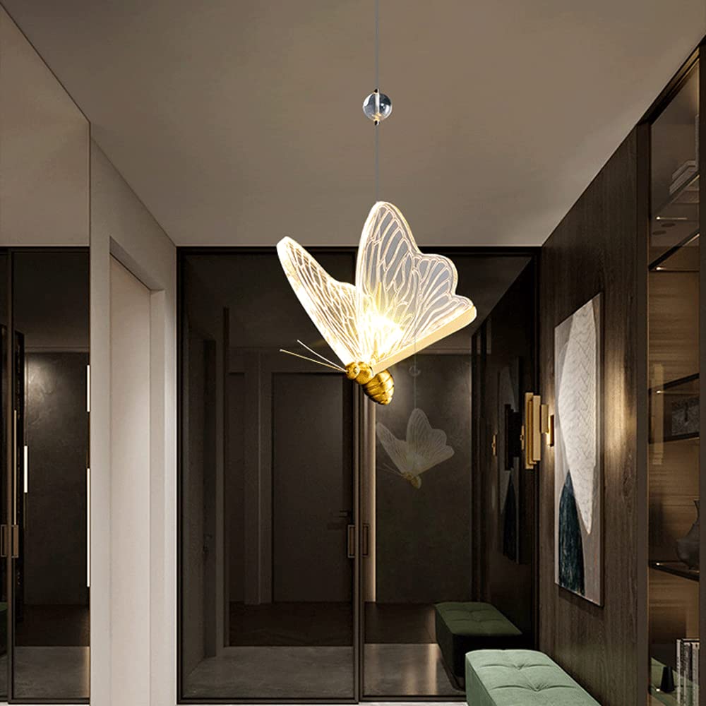 Modern Butterfly Pendant Light Fixture - 1-Light Warm White Ceiling Chandelier for Dining Room, Kitchen Island, Bedroom & Kids Room | Creative Hanging Lamp for Home Decor & Ambient Lighting