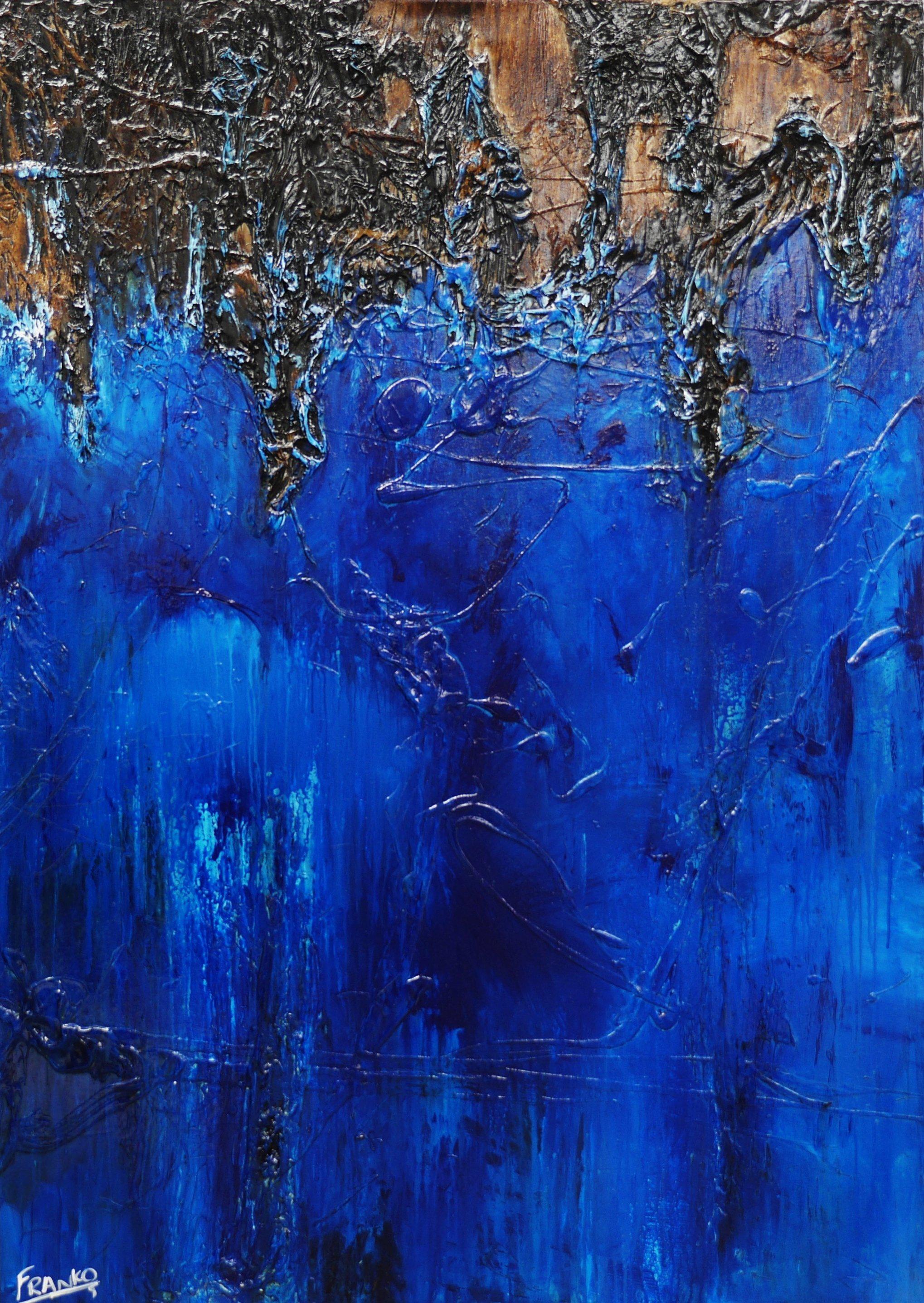 Blue Evolution 140cm x 100cm Blue Brown Textured Abstract Canvas Art - Modern Wall Decor for Living Room, Bedroom & Office