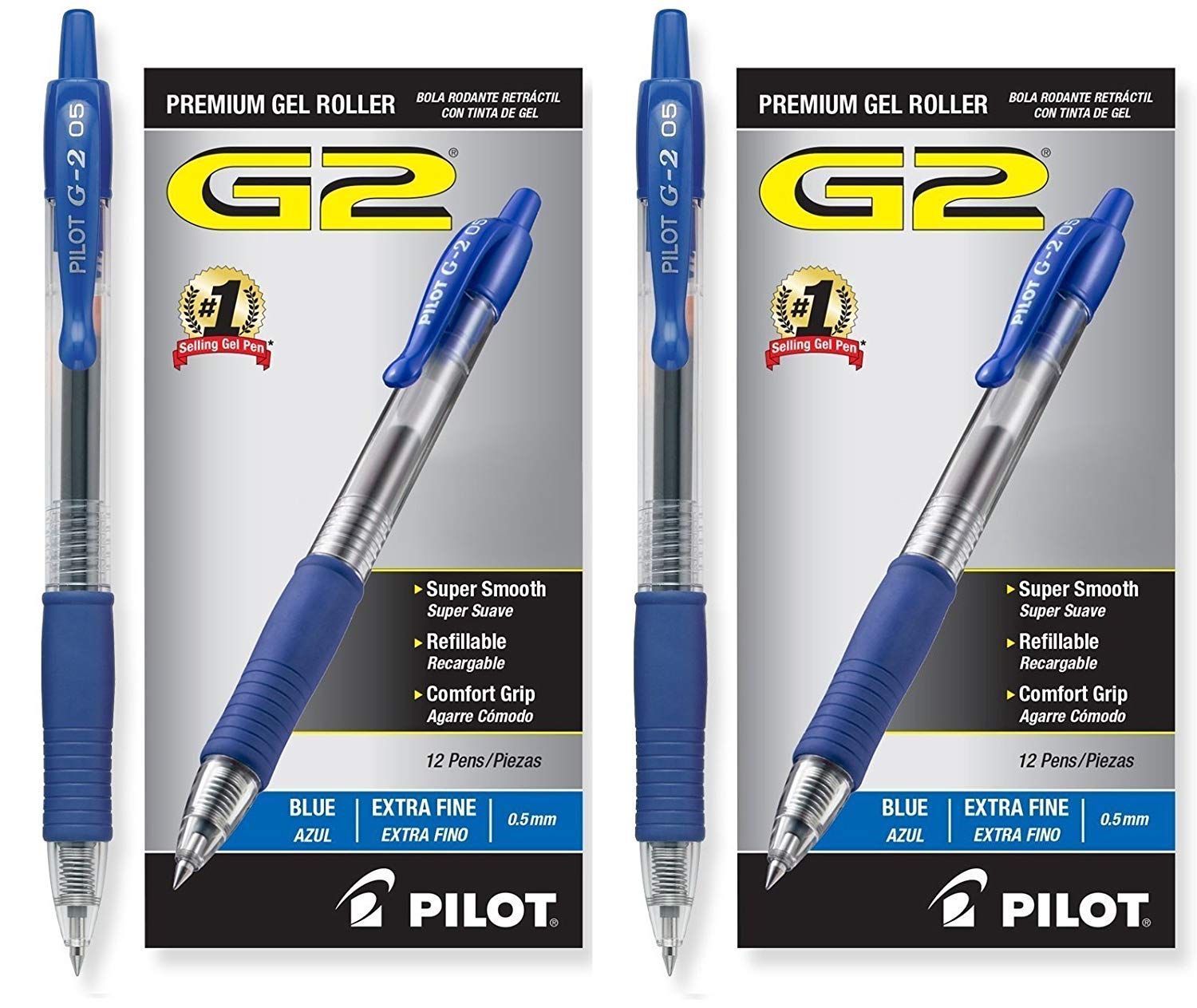 Pilot G2 Retractable Premium Gel Ink Roller Ball Pens - Extra Fine 0.5mm Tip - 24 Pack Blue Ink - Smooth Writing for Office, School & Note Taking