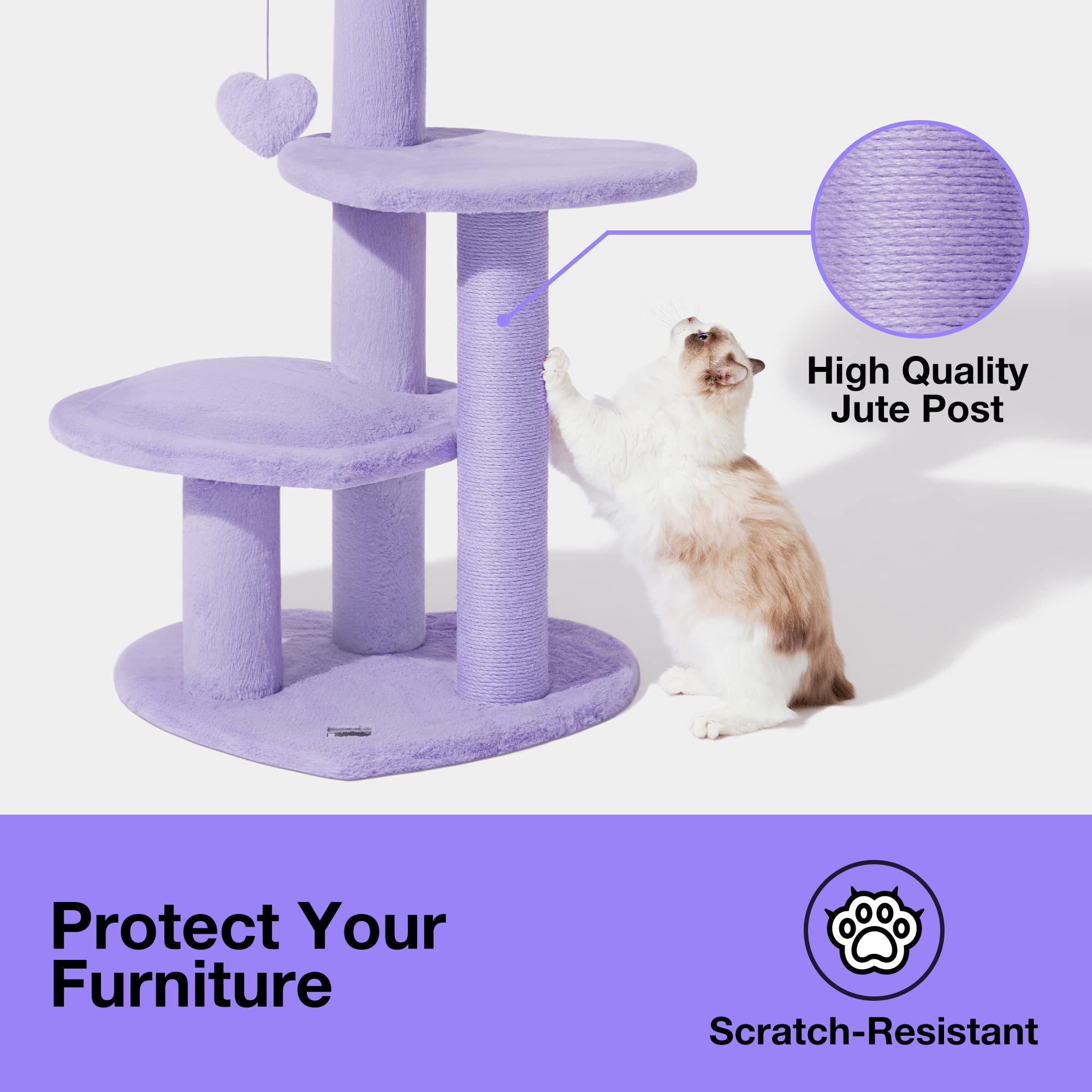 VETRESKA 40 Inch Multi-Level Cat Tree Tower with Scratching Post & Dangling Toys - Indoor Cat Climbing Furniture for Play, Rest & Scratching - Purple Pet Accessory for Home & Apartment