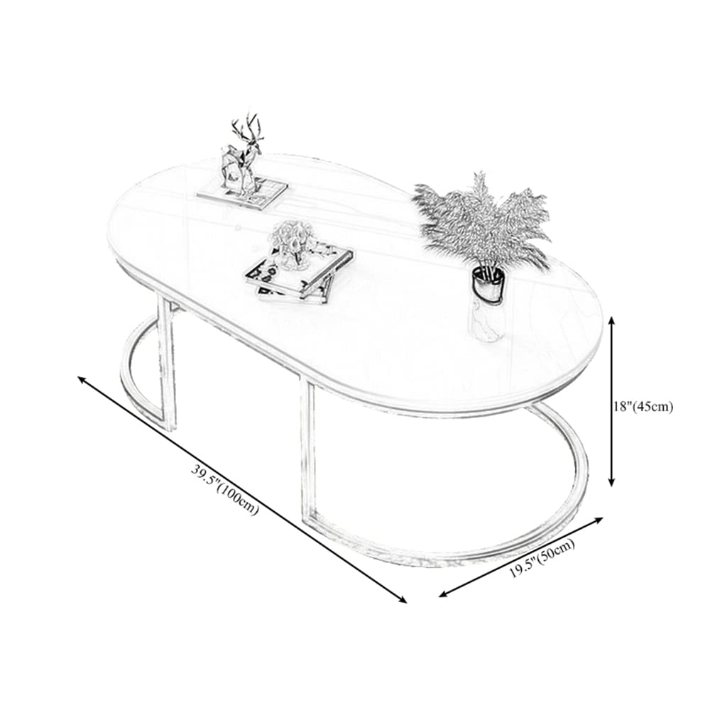 Modern Oval Faux Marble Coffee Table with Gold Metal Frame - 18