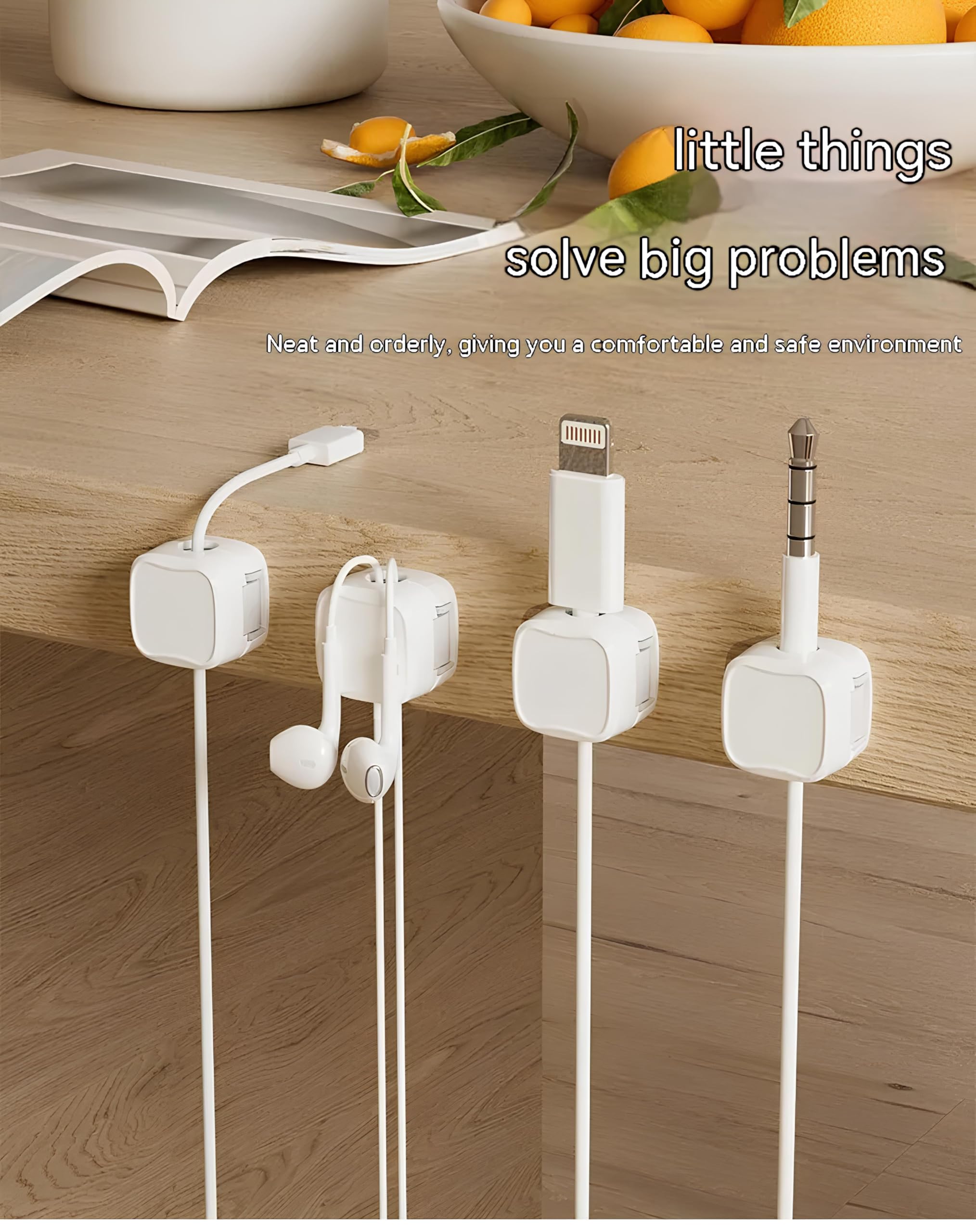 Magnetic Cable Clips - 6 Pack White Cord Organizer for Desk, Home & Office | Under Desk Cable Management with Strong Adhesive | Perfect for Phone Charger, Computer Wires & Nightstand Organization | Keep Wires Tidy & Secure