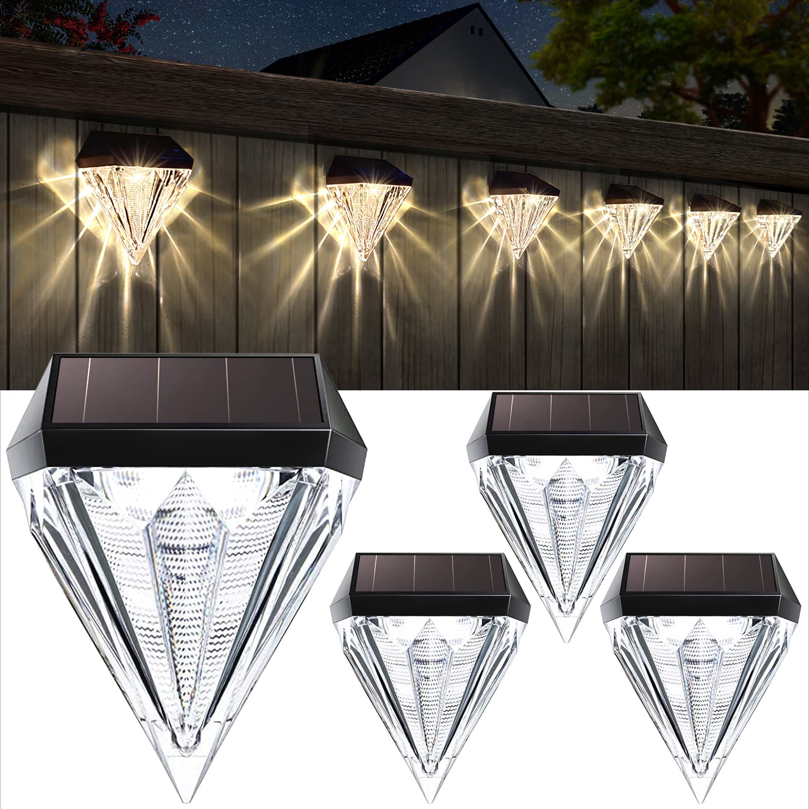 Waterproof Solar Deck Lights Outdoor - 4 Pack Solar Fence & Step Lights for House, Backyard, Patio, Garden - Weatherproof Solar Wall Lights for Stairs, Fence Posts & Decorative Landscape Lighting