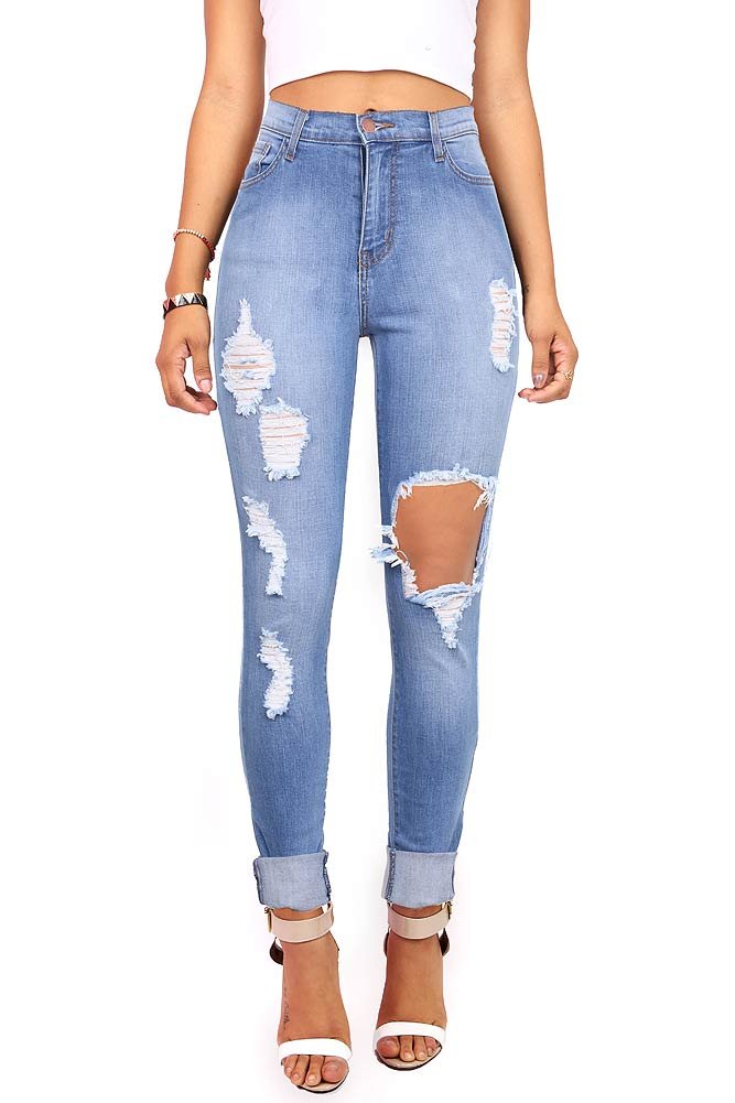 Trendy Women's Ripped High Waist Skinny Jeans - Stretch Denim Pants for Casual Outfits & Night Out | Perfect for Date Nights, Parties and Everyday Wear