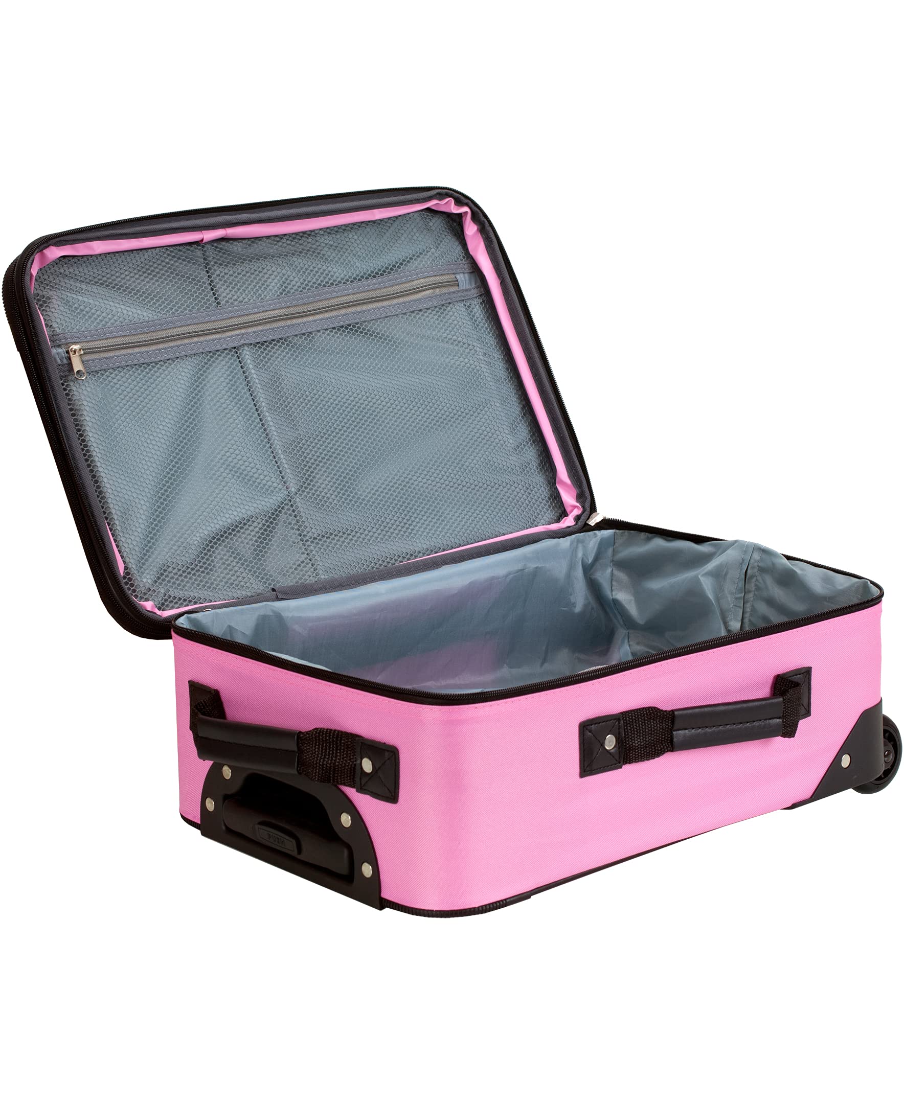 Rockland Journey Softside Expandable Upright Luggage Set 4-Piece (14/19/24/28 Inch) - Lightweight Pink Suitcase for Women & Men, Perfect for Air Travel, Business Trips & Family Vacations