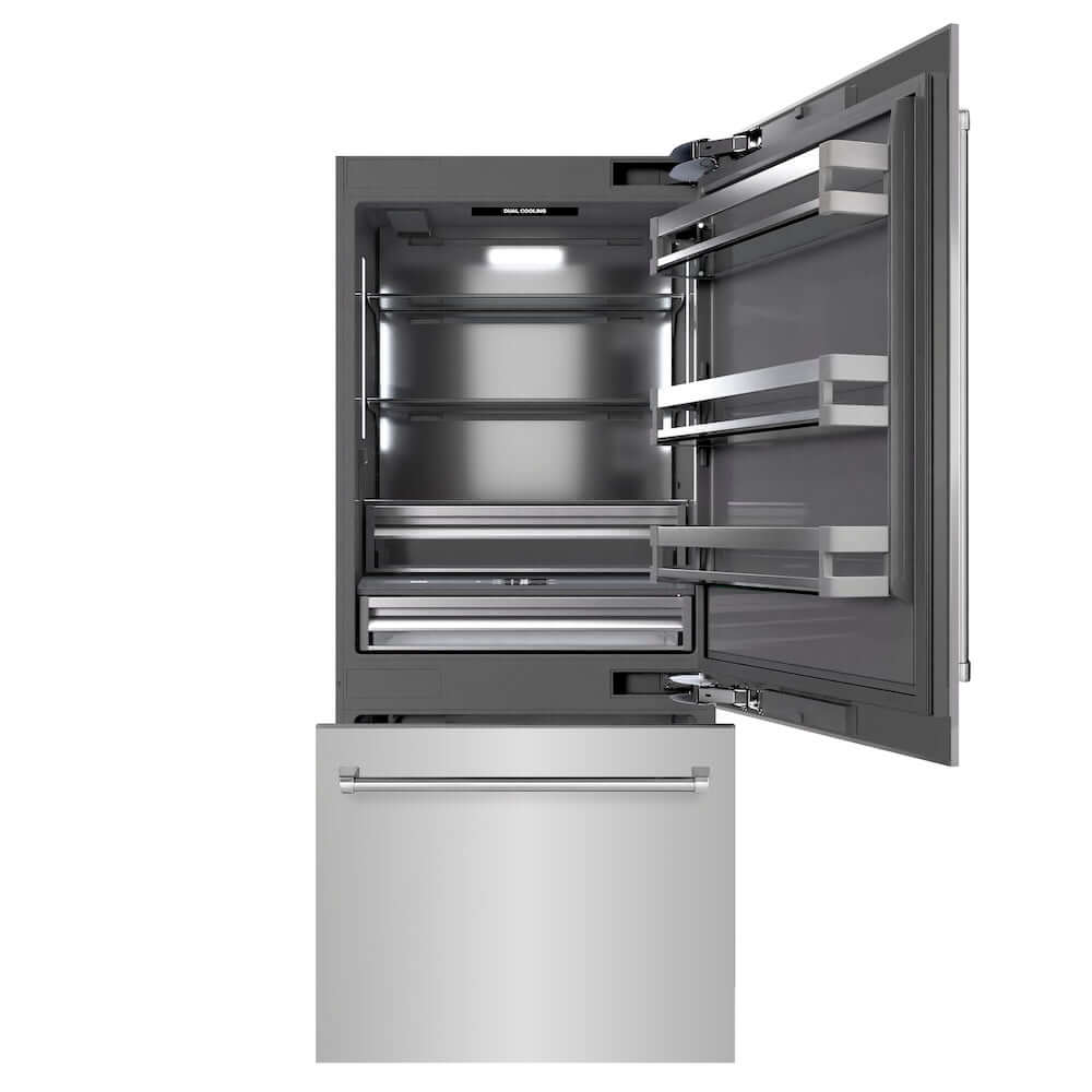 ZLINE 36 Inch 19.8 cu ft Built-In Bottom Freezer Refrigerator with Water Dispenser & Ice Maker - Stainless Steel Exterior & Graphite Gray Interior (GRBIT 304 36) - Perfect for Modern Kitchens, Open Concept Homes & Luxury Appliances Upgrade