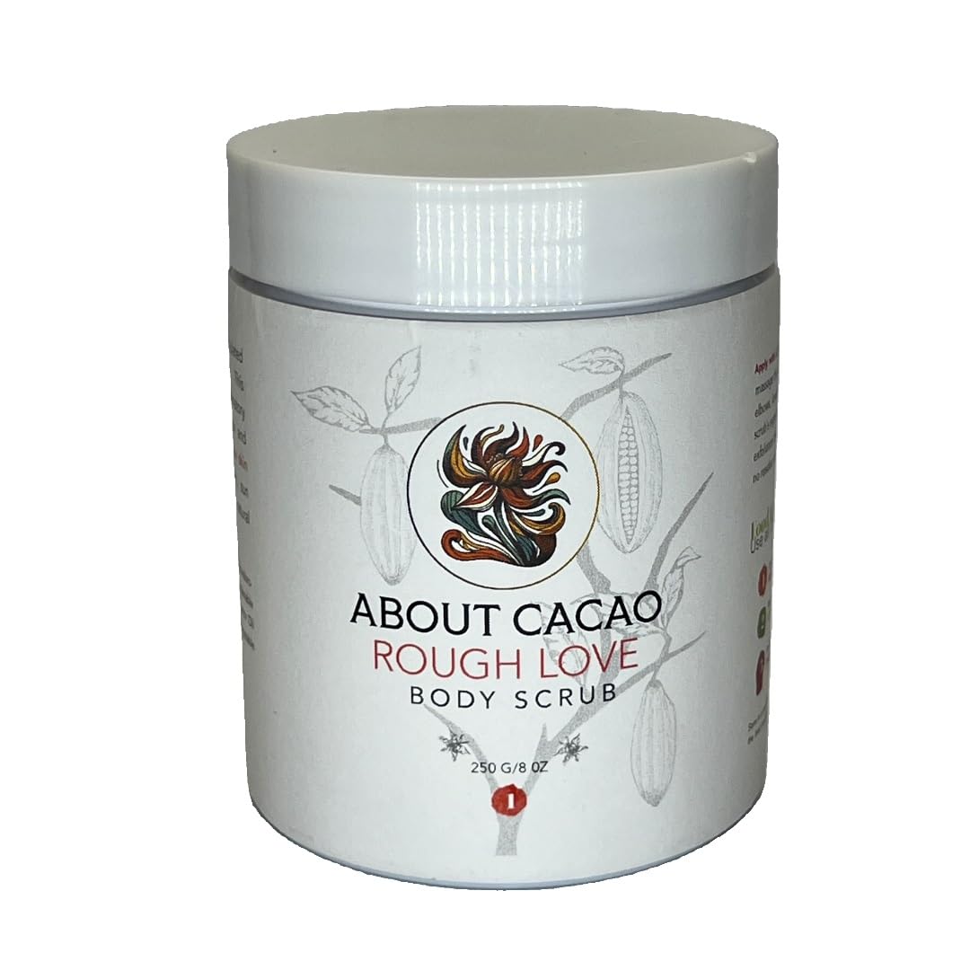 Organic Rought Love Body Scrub with 100% Pure Cacao - 8 oz Exfoliating & Moisturizing Treatment for Soft, Glowing Skin - Perfect for Spa Day & Self-Care Routine