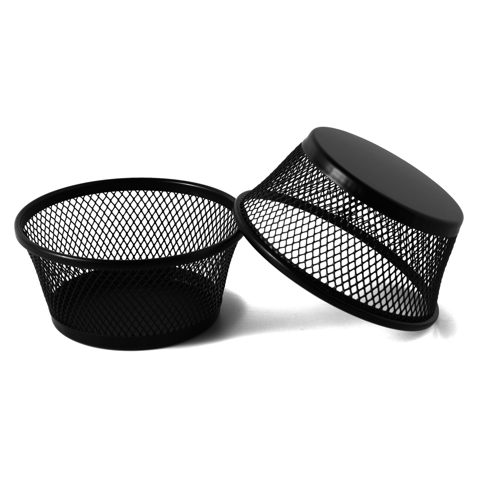 SLSON 6-Pack Black Wire Mesh Paper Clip Holder - Round Desktop Organizer for Office Supplies, Paperclips & Small Accessories | Perfect for Desk Organization & School Stationery Storage