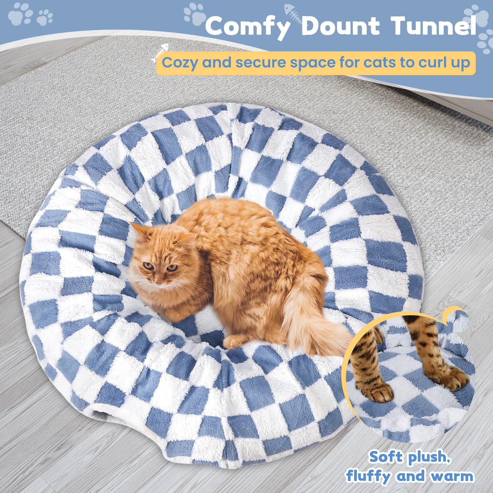 **Maansfy Large Peekaboo Cat Cave & Donut Tunnel - Interactive Cat Toy for Indoor Play, Multifunctional Round Pet Play Tube for Kittens & Medium/Large Cats (Blue) - Perfect for Hideaways, Playtime & Nap Time**