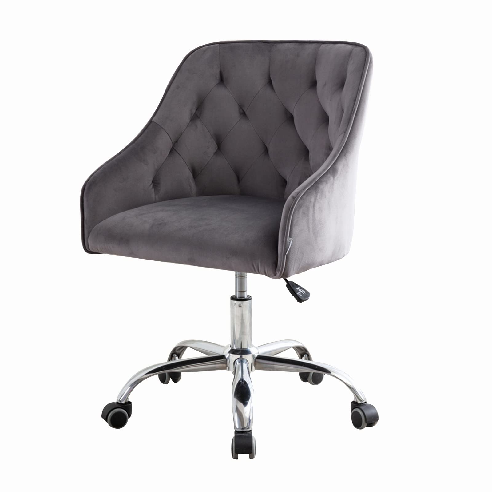 Henf Velvet Office Chair - 360° Swivel Shell Desk Chair with Tufted Back & Metal Base | Soft Small Task Chair for Kids & Students | Perfect for Home Office, Bedroom, Living Room & Vanity Area | Gray