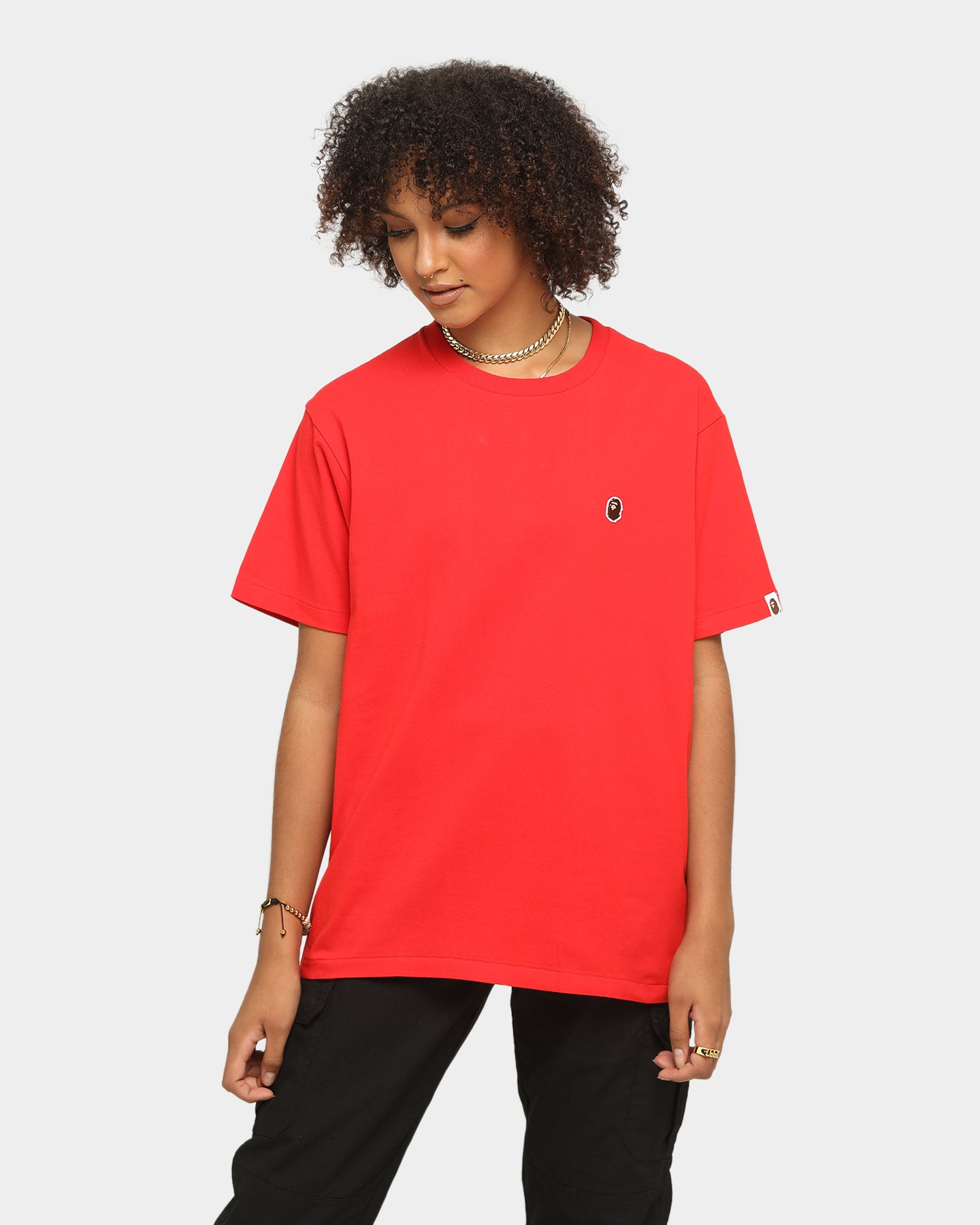BAPE Men's Ape Head Logo Short Sleeve T-Shirt - Red Cotton Streetwear Tee for Casual Wear & Urban Fashion