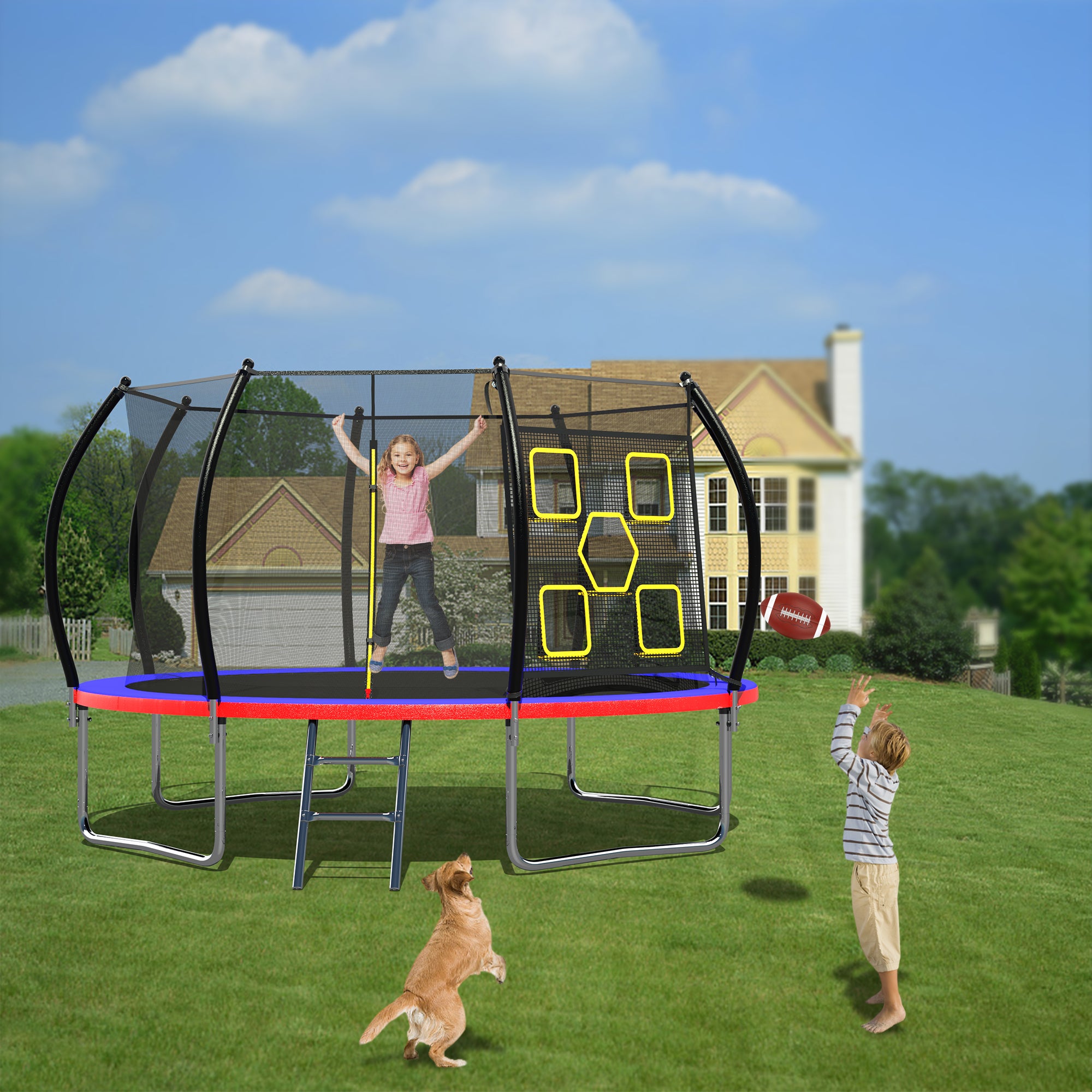 12FT Trampoline with Safety Enclosure & Ladder - ASTM Approved Outdoor Trampoline for Kids | Backyard Fun, Exercise & Family Recreation