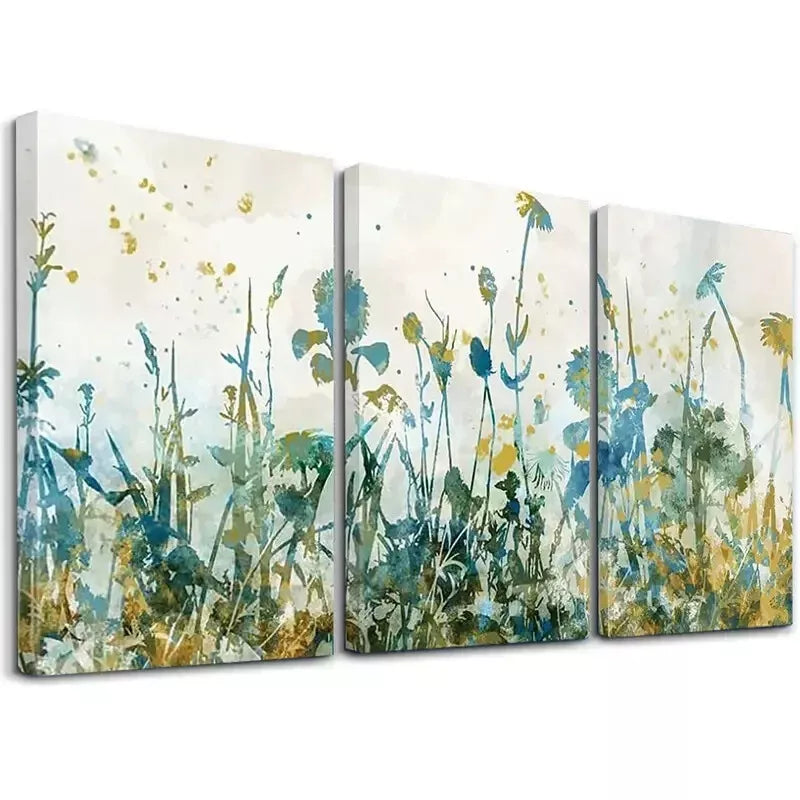 3-Piece Watercolor Floral Abstract Field Wall Art Set - Framed Canvas Prints 50x70cm - High Quality Australian Made - Ready to Hang - Perfect for Living Room, Bedroom & Office Decor