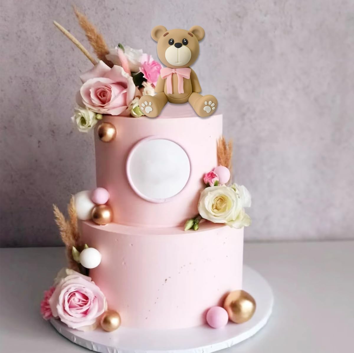 3D Bear Cake Topper - Adorable Pink Bear Cake Decorations for Baby Showers, Birthday Parties, Boys & Girls | Perfect for 1st Birthday, Baby Shower Cakes, Cupcake Toppers & Dessert Decorations