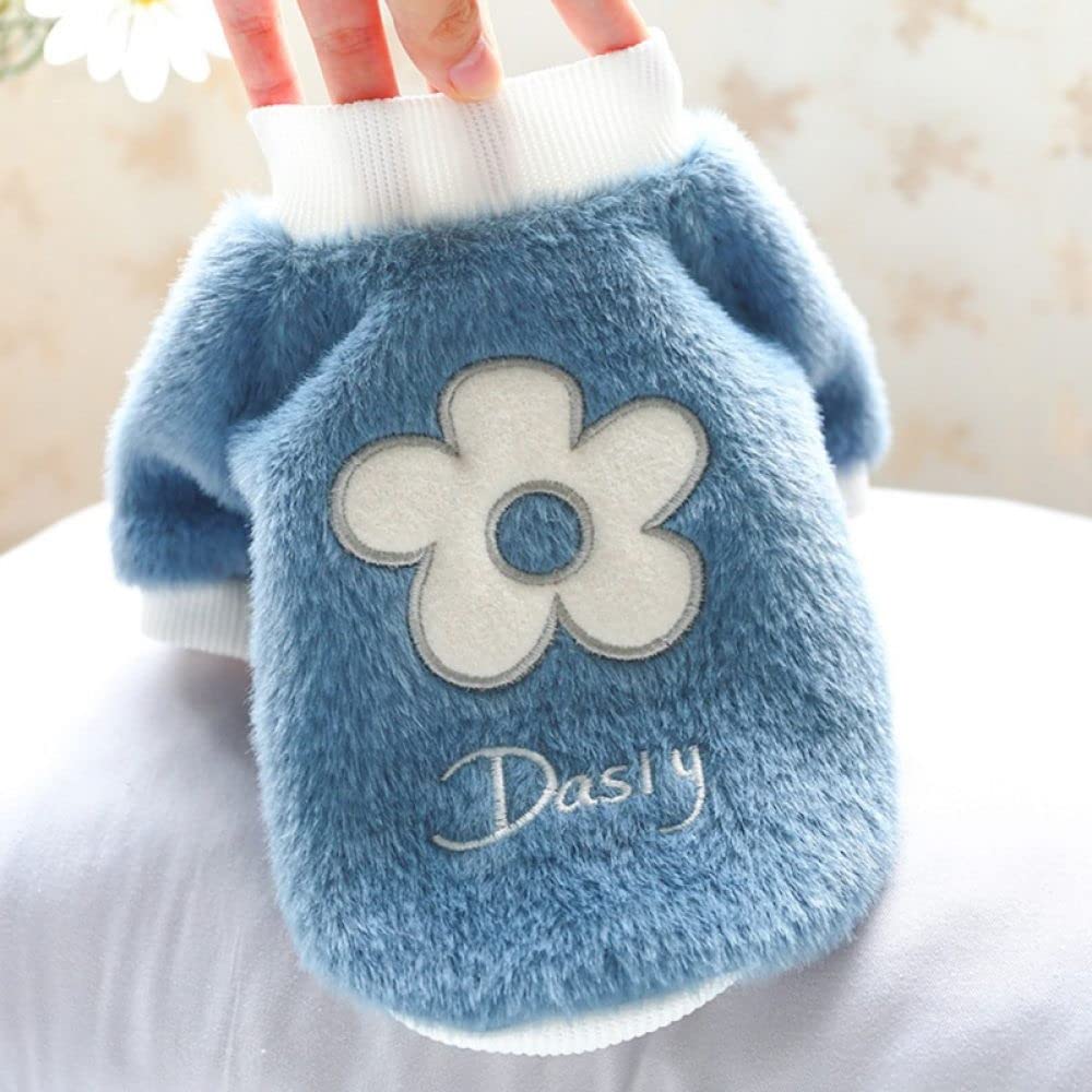 HUANSUN Winter Fleece Dog Jacket - Warm Puppy Coat for Small & Medium Dogs & Cats - Cute Printed Pet Outfits (Blue) - Perfect for Cold Weather Walks & Indoor Coziness