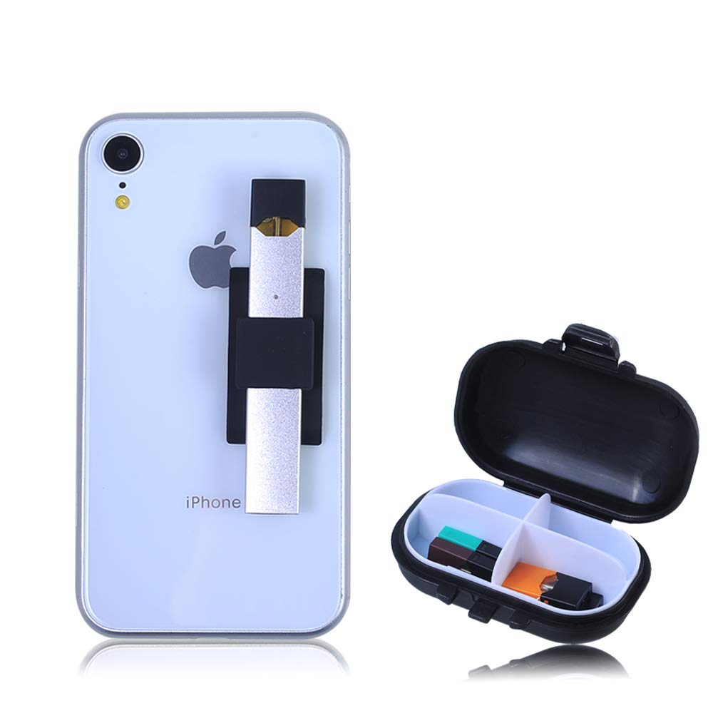 Juul Holder for iPhone & Samsung - Phone Back Mount with Pod & Charger Storage - Compatible with Galaxy, Tablets - Perfect for Travel & Daily Use (Black)