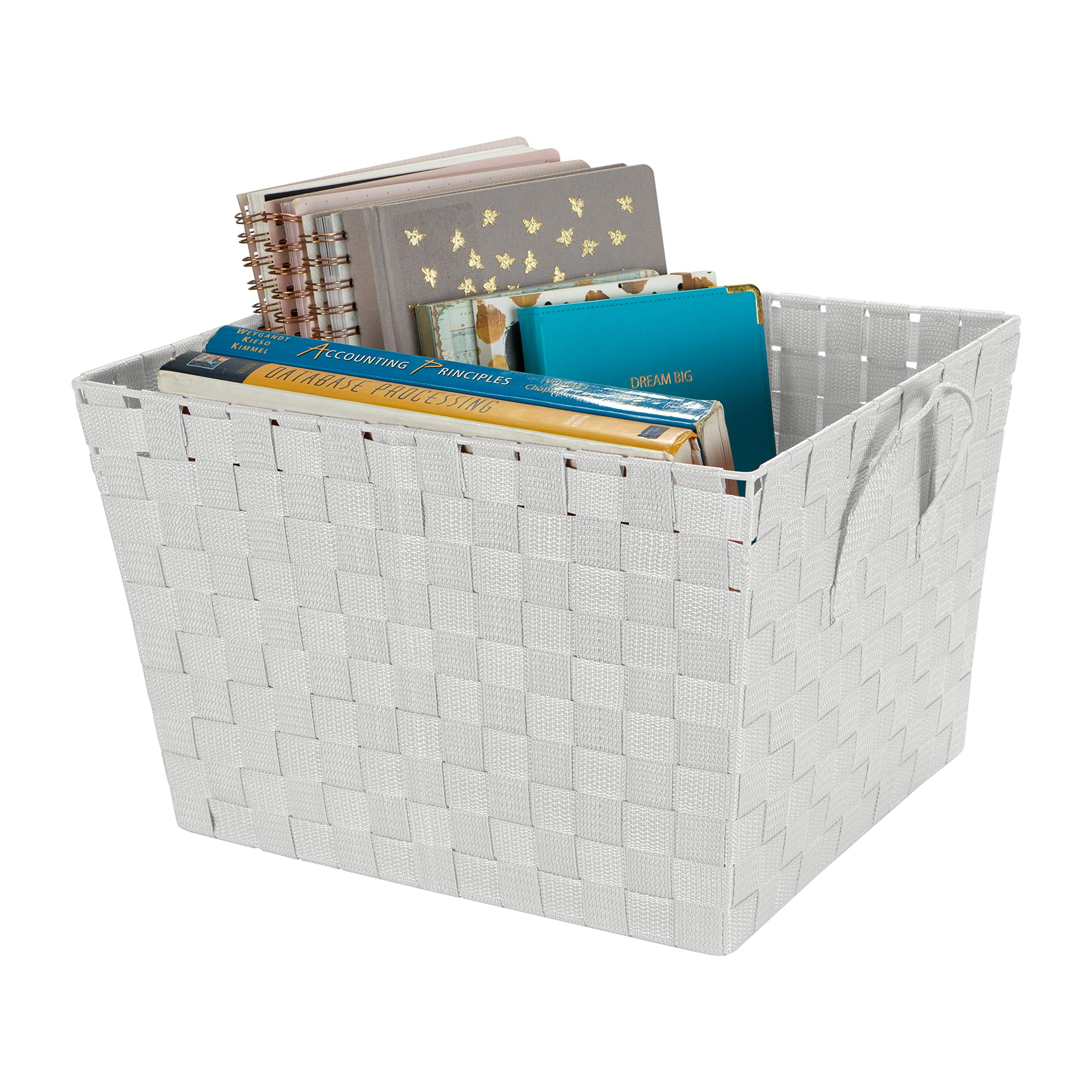 Large Woven Storage Tote Basket with 2 Handles - 4 Pack White Organizer for Closet, Bedroom, Bathroom & Nursery - Perfect for Toys, Accessories & Decorative Gift Storage