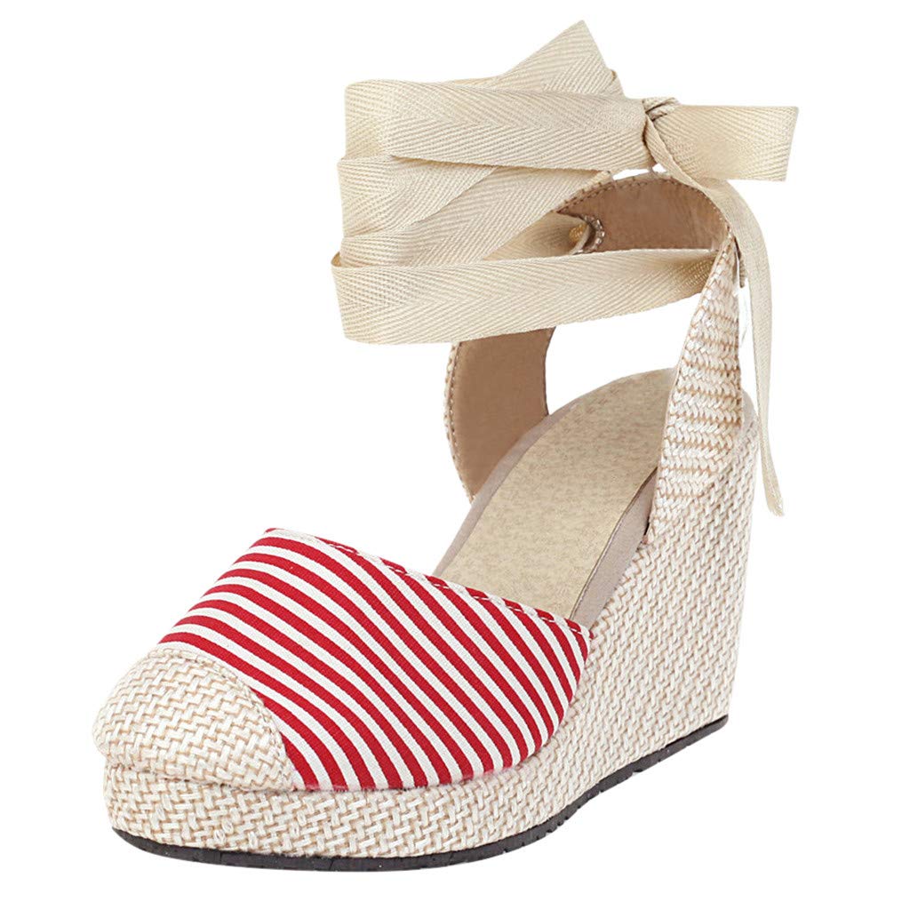 Bohemian Canvas Wedge Sandals for Women - Lace-Up Ethnic Thick-Soled Formal Shoes | Perfect for Summer Outfits, Beach Vacations & Boho Fashion
