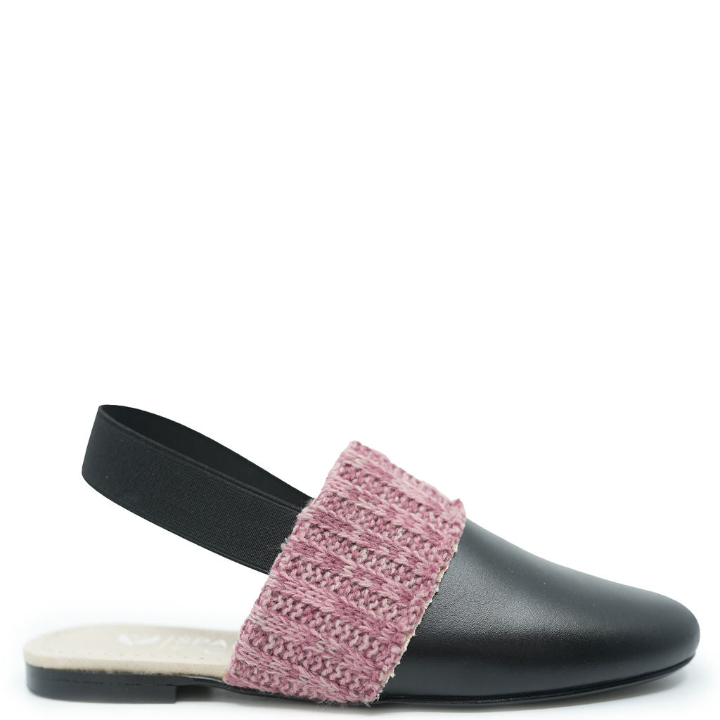 Spain+Co Women's Black Leather Pink Knit Slingback Heels - Comfortable Dress Shoes for Work, Party & Special Occasions