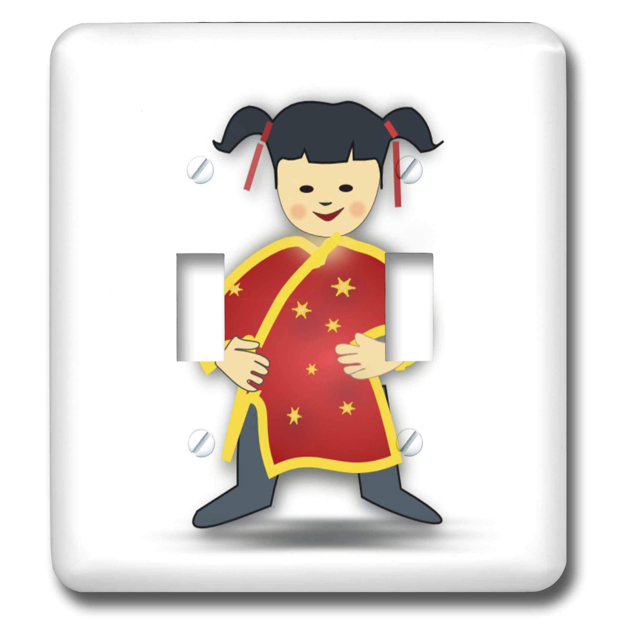 3D Asian Girl in Red on White Double Toggle Switch - Stylish Wall Plate Cover for Home Decor, Bedroom, Living Room & Office