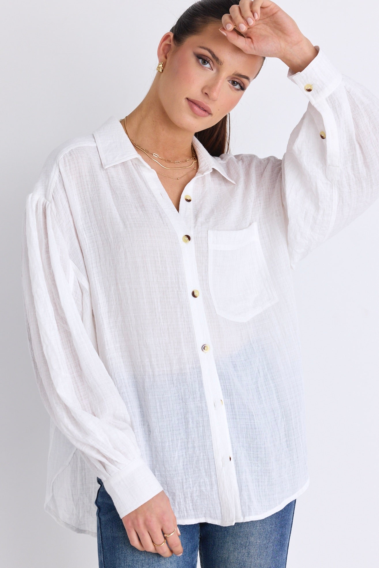 Breezy White Muslin Drop Shoulder Shirt for Women - Soft Loose Fit Boho Blouse - Perfect for Summer Outfits, Beach Vacations & Casual Wear