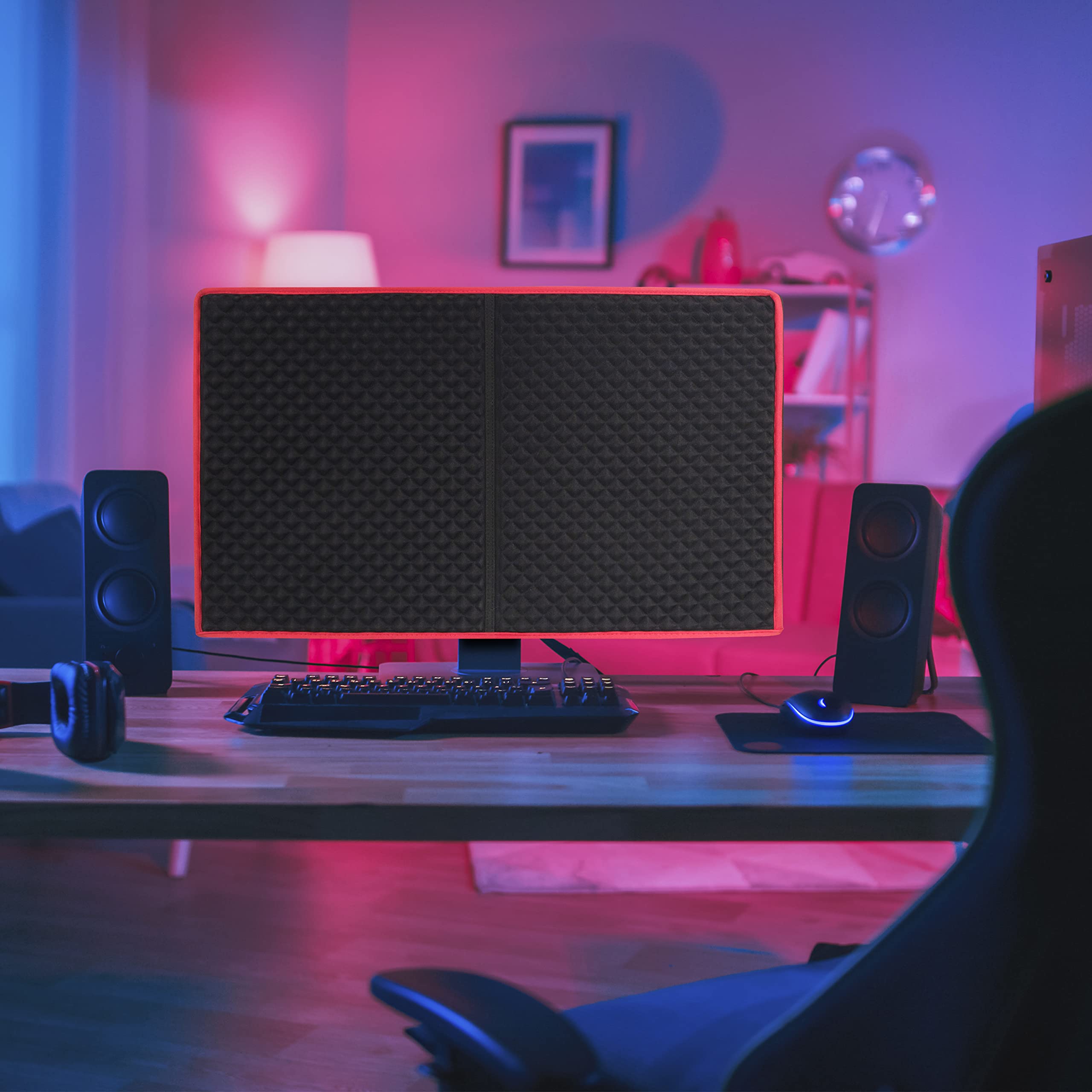27 Inch Premium Gaming Monitor Cover - Dustproof, Waterproof & Cat Resistant PC Monitor Protector - Red & Black Computer Screen Dust Cover for 27” Desktop Displays - Perfect for Gaming Setups & Home Office Protection