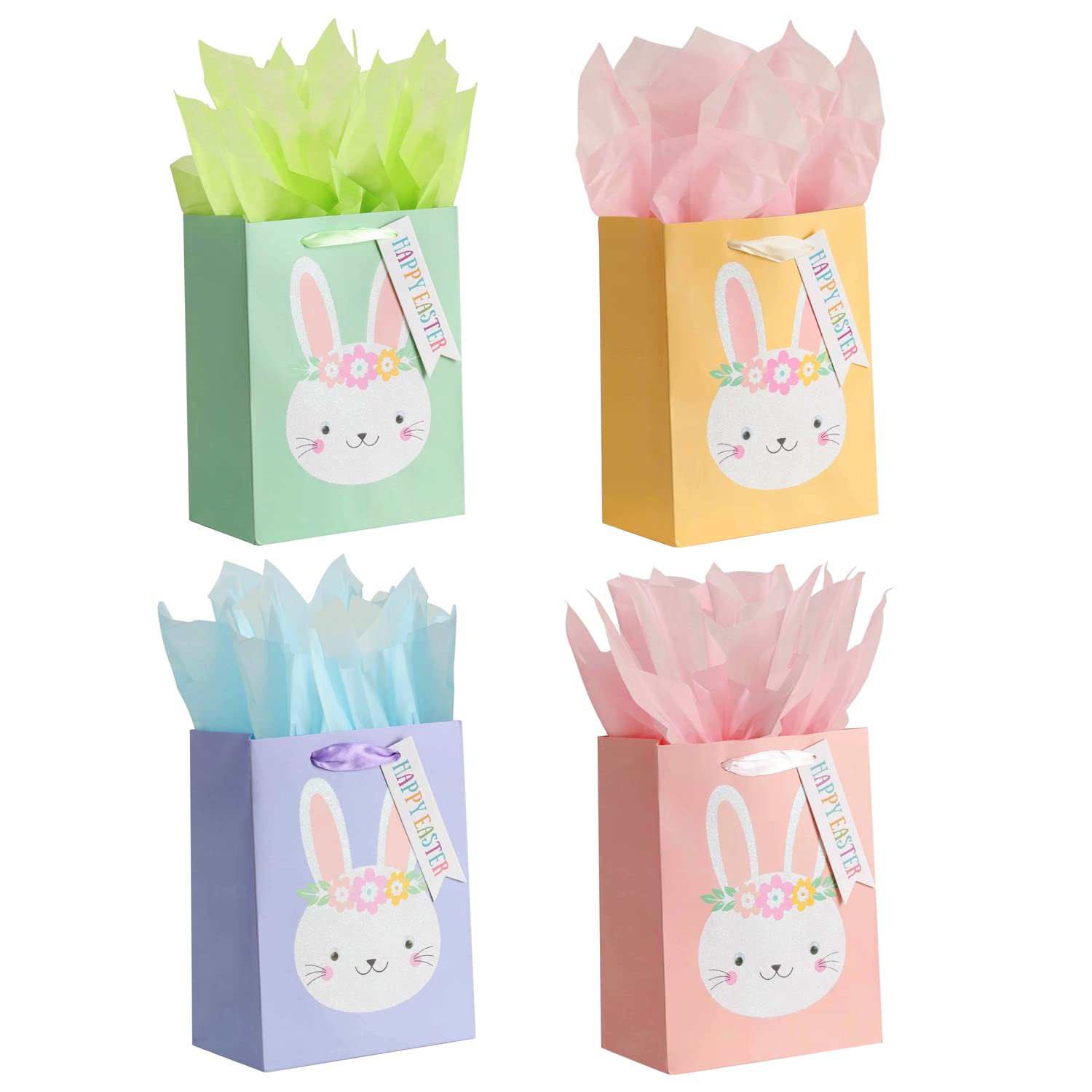 CHOIEO 12-Piece Easter Gift Bags Set with Tissue Paper & Tags - Bunny Themed Treat Bags for Easter Egg Hunts, Party Favors & Holiday Gift Giving