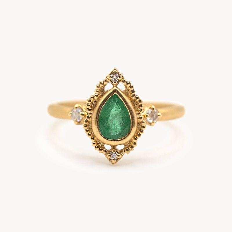 18K Gold Emerald Venezia Frame Ring for Women - Elegant Vintage Jewelry for Weddings, Parties & Special Occasions