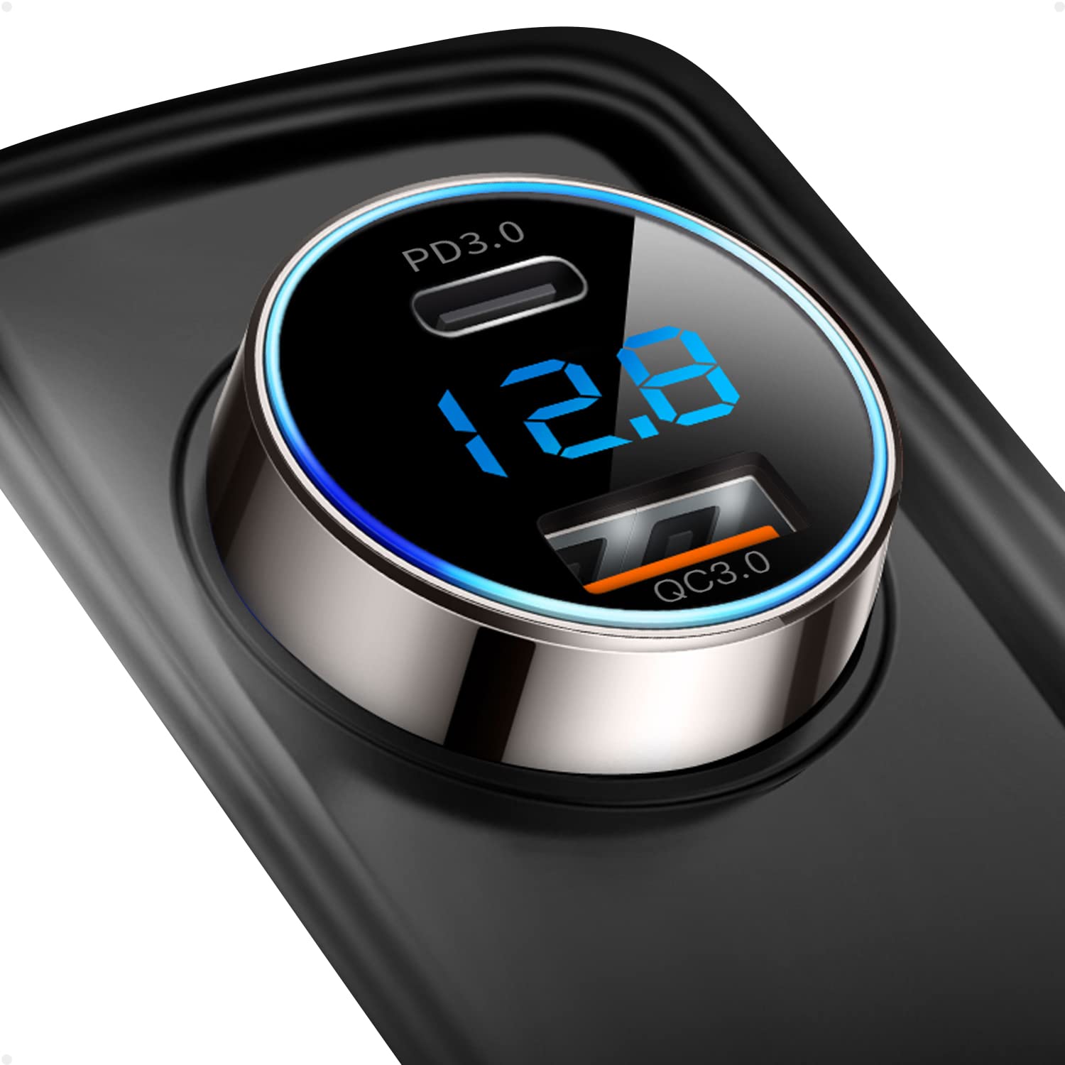 45W Dual USB C Car Charger with PD & QC3.0 Fast Charging - Pure Copper USB C Car Adapter for iPhone 15/14/13, Samsung Galaxy S22/S21, Pixel 7/6/5 - LED Voltmeter Display - Perfect for Road Trips & Daily Commute