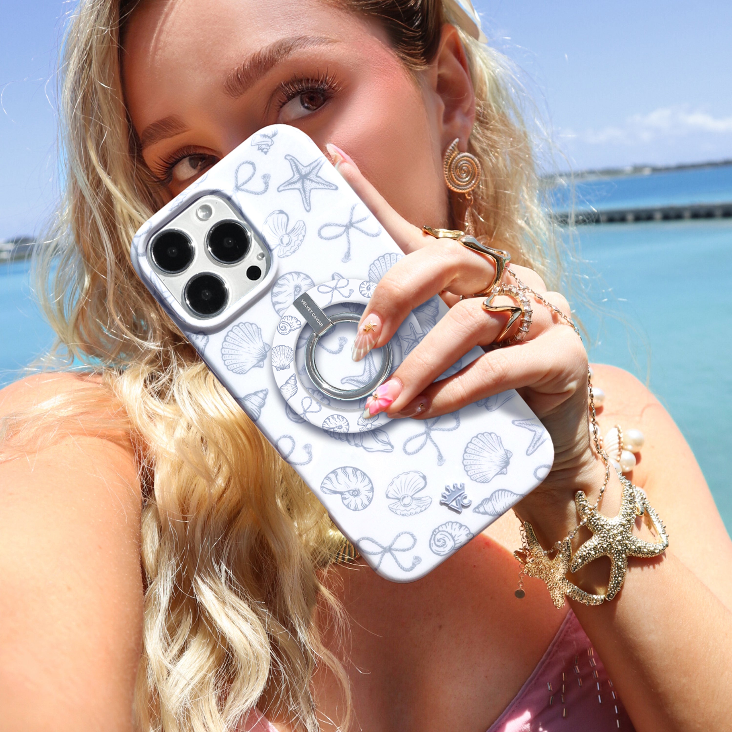 Premium Coastal Seashells MagSafe Grip Ring - Secure Phone Holder with 360° Rotation for iPhone 14/13/12 Series - Perfect for Beach Vacations, Outdoor Adventures & Daily Commute
