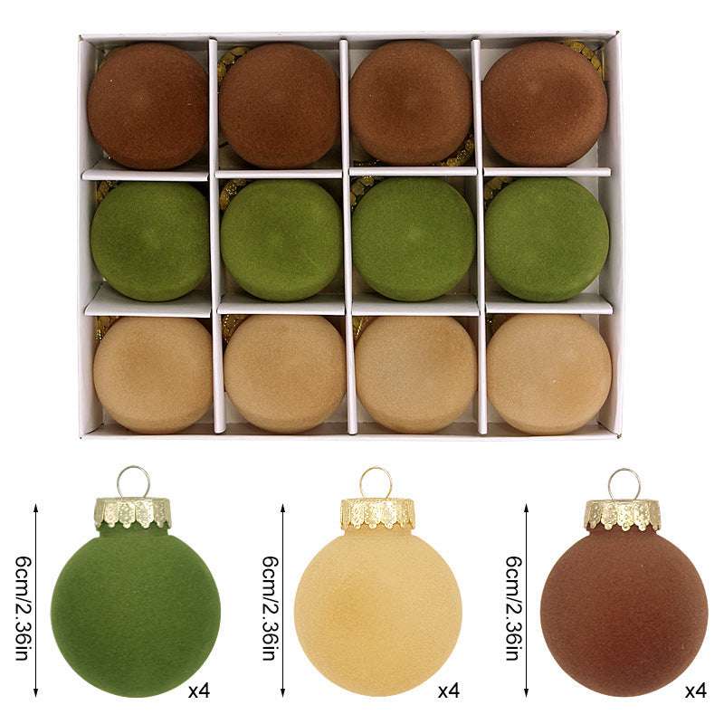 12-Piece Velvet Christmas Ornament Set - Classic Coffee, Green & Brown Baubles for Holiday Tree Decorations (6cm) | Elegant Xmas Tree Decor for Home, Office & Festive Parties