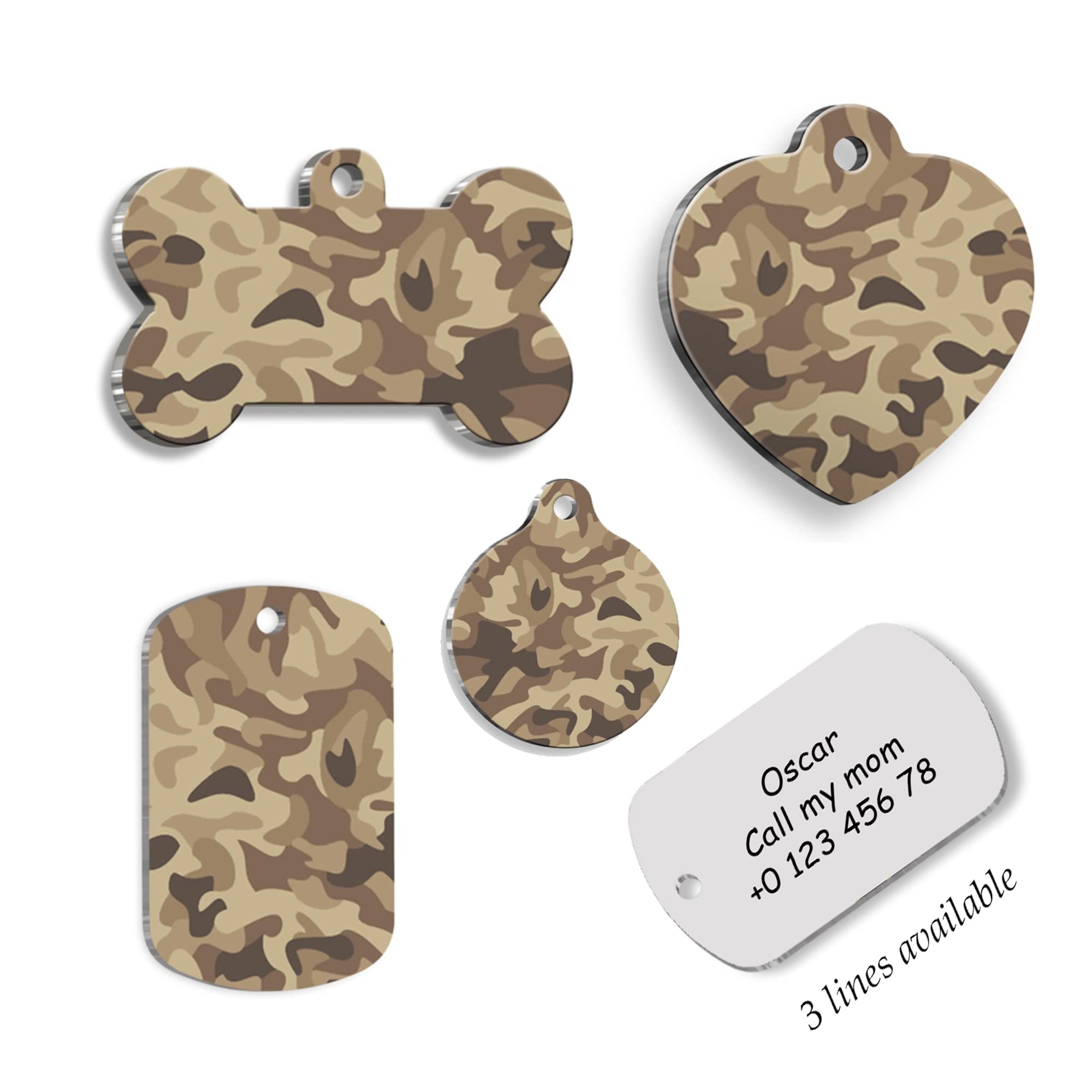 Custom Engraved Military Camouflage Dog Tag - Personalized Pet ID Tag for Dogs & Cats - Rectangle Shape - Perfect for Outdoor Adventures & Pet Safety
