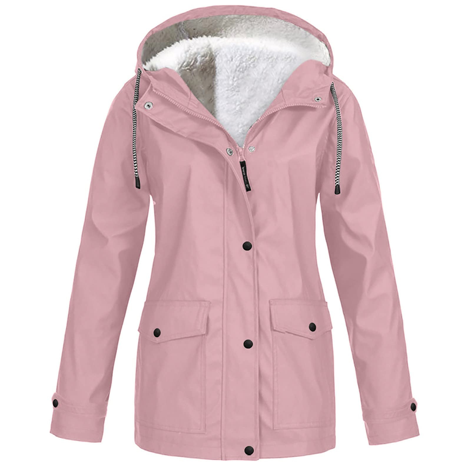 Women's Waterproof Hooded Long Coat - Fleece Lined Winter Parka with Windproof Design | Solid Color Rain Jacket for Outdoor Activities, Hiking & Daily Commute