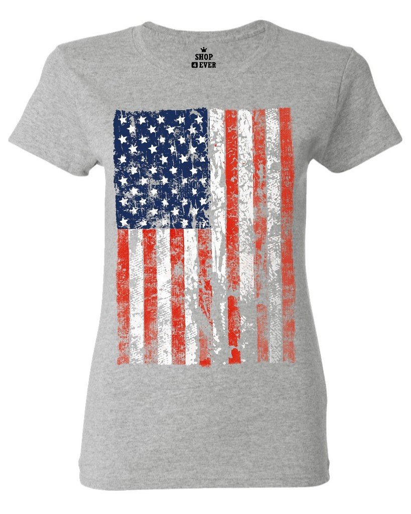 Vintage Distressed American Flag Women's T-Shirt - Patriotic USA Graphic Tee for Casual Wear, 4th of July & Independence Day Celebrations