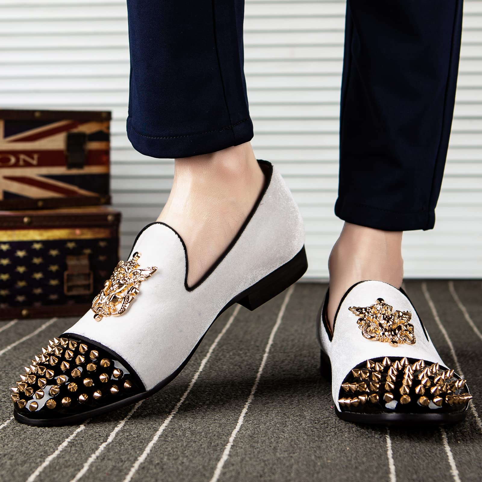 Meijiana Men's Velvet Loafers - Luxury Dress Shoes with Metal Embellishments for Party, Wedding & Formal Events | Comfortable Slip-On Loafers for Business & Evening Occasions