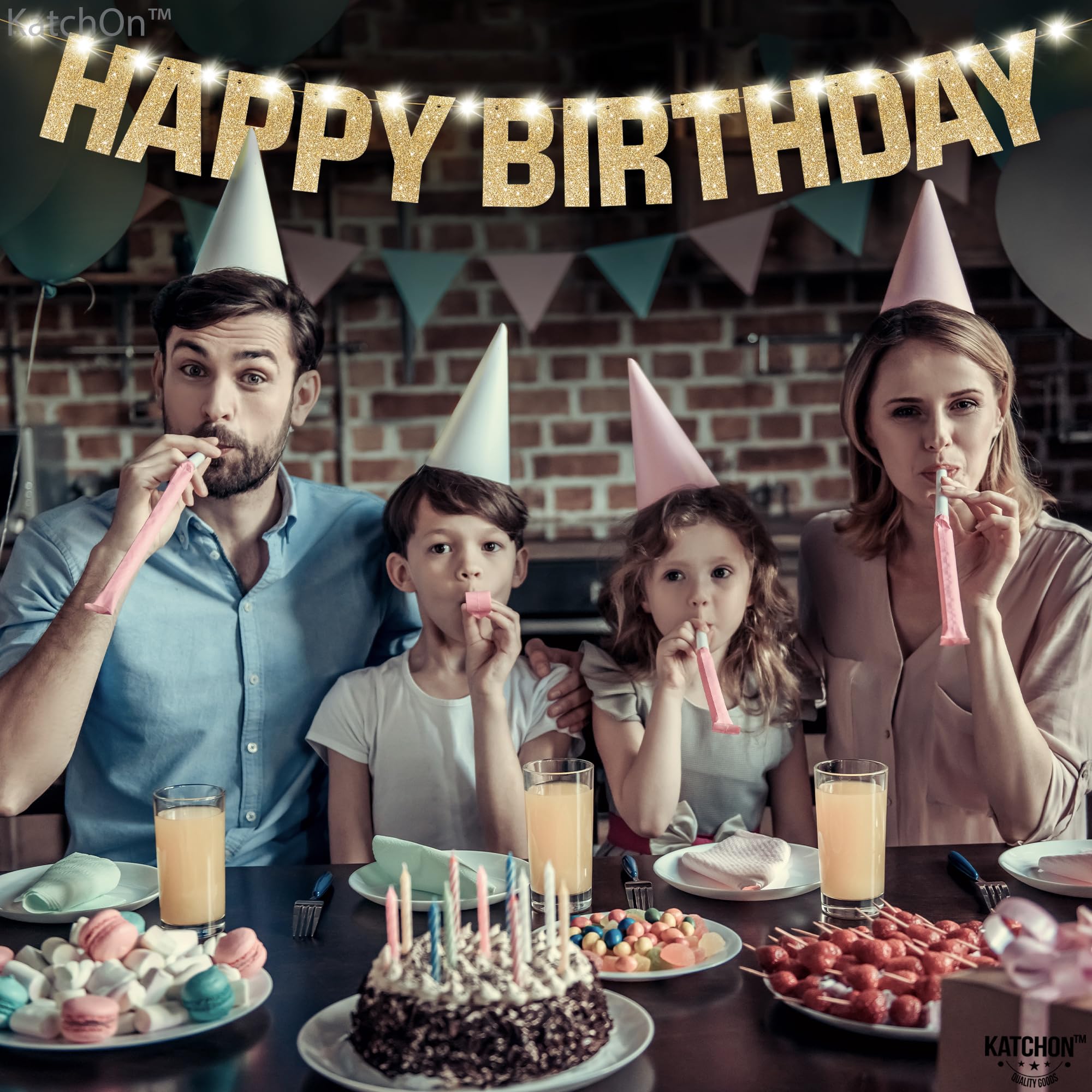 KatchOn 10ft Light Up Happy Birthday Banner with 8 Modes - Glitter Gold Party Decor for Indoor/Outdoor Celebrations, Anniversaries & Special Events