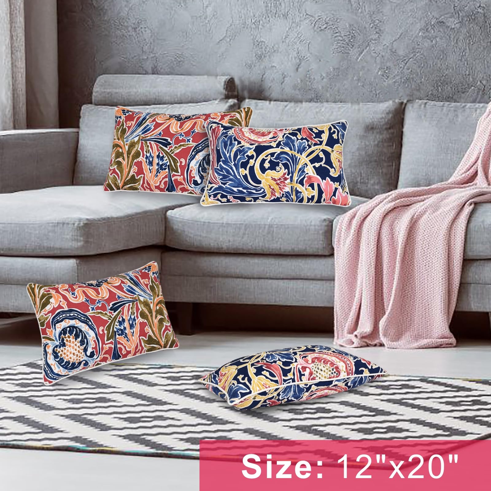 JMGBird 12×20 Inch Outdoor Lumbar Pillows (Pack of 2) - Waterproof Decorative Throw Pillows with Insert - Rectangular Garden Cushions for Patio Furniture, Sofa & Coach - Perfect for Outdoor Living, Backyard Relaxation & Home Decor